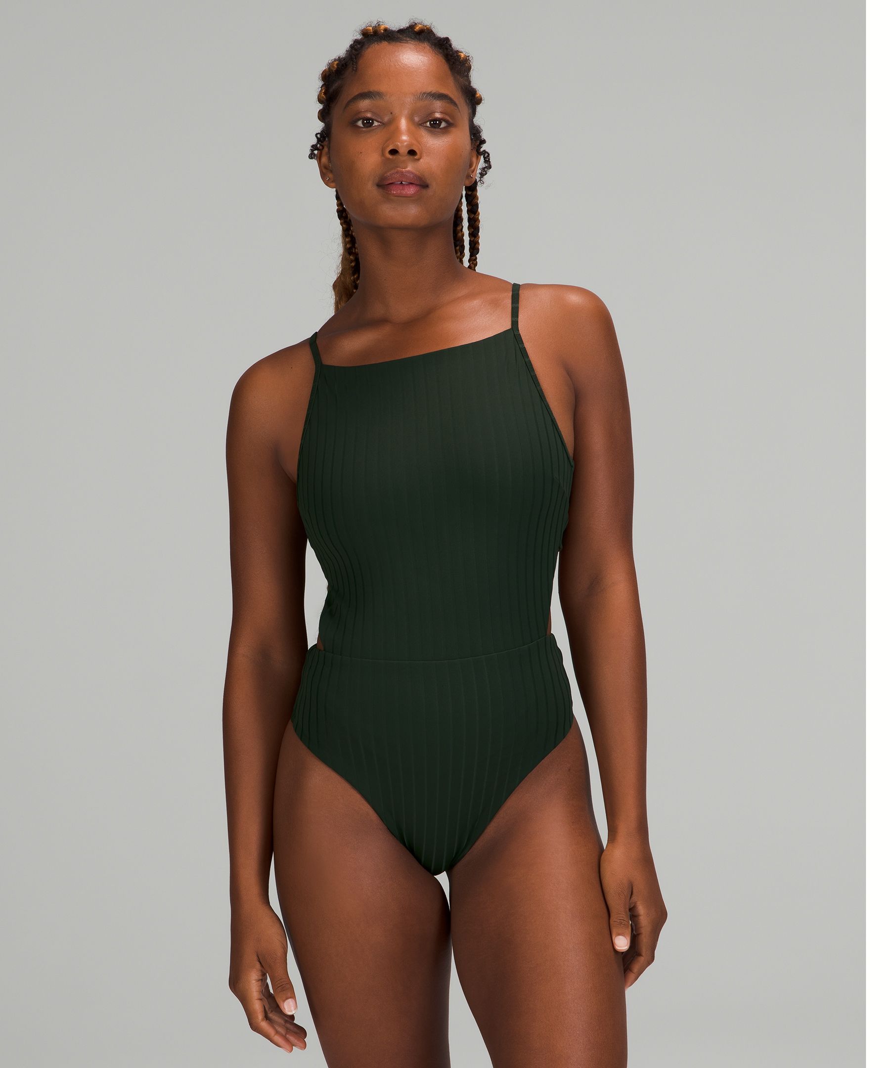 Lululemon Ribbed High-neck Cross-back One-piece In Green