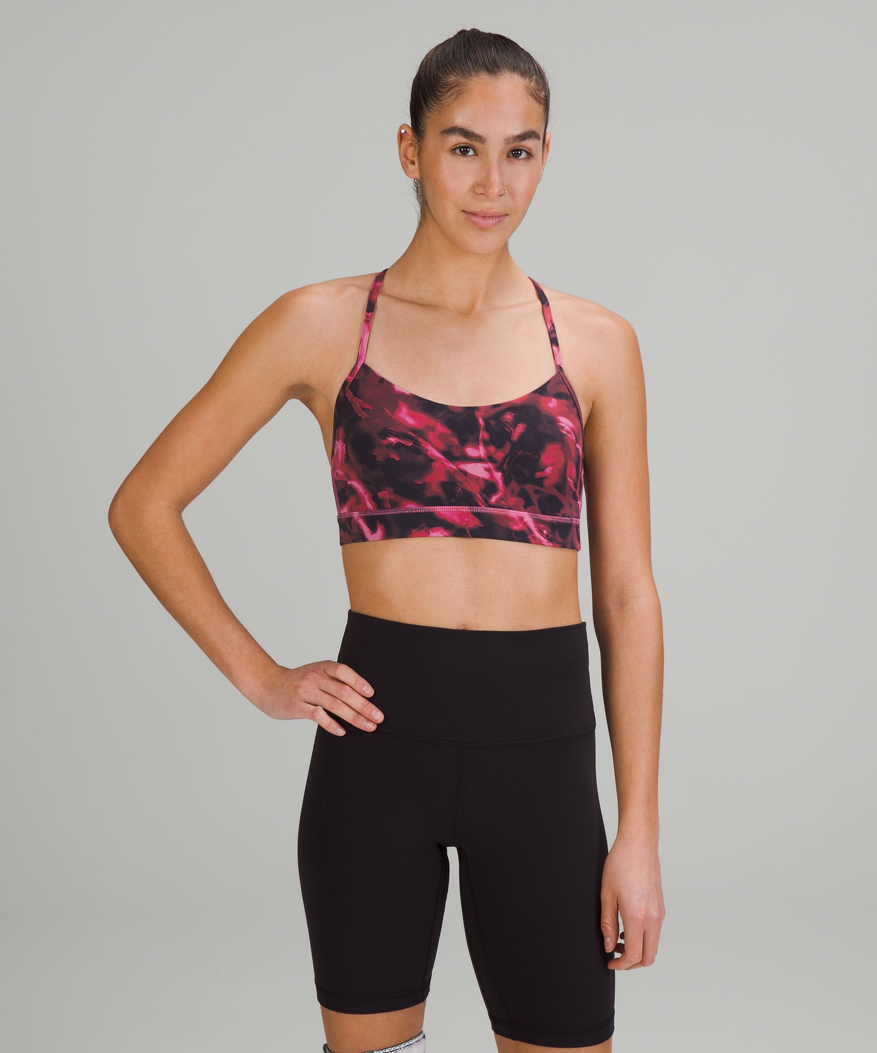 Lululemon Flow Y Bra Nulu *light Support, B/c Cup In Code Emboss Black