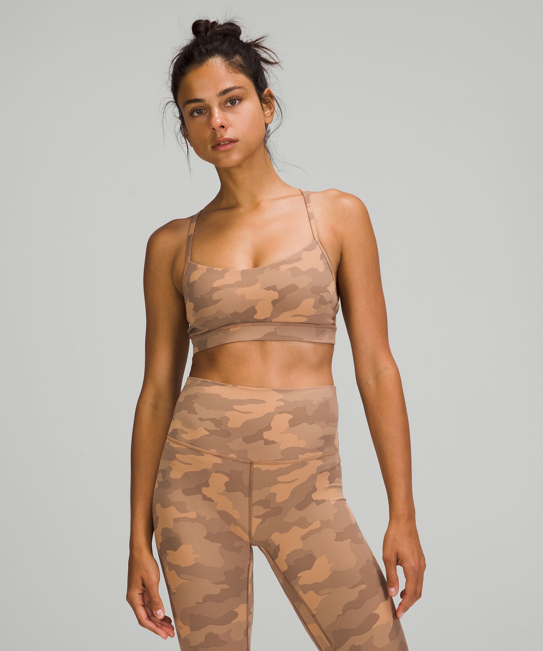 Lululemon Flow Y Bra Nulu Light Support, A-c Cups In Heritage 365 Camo Beige