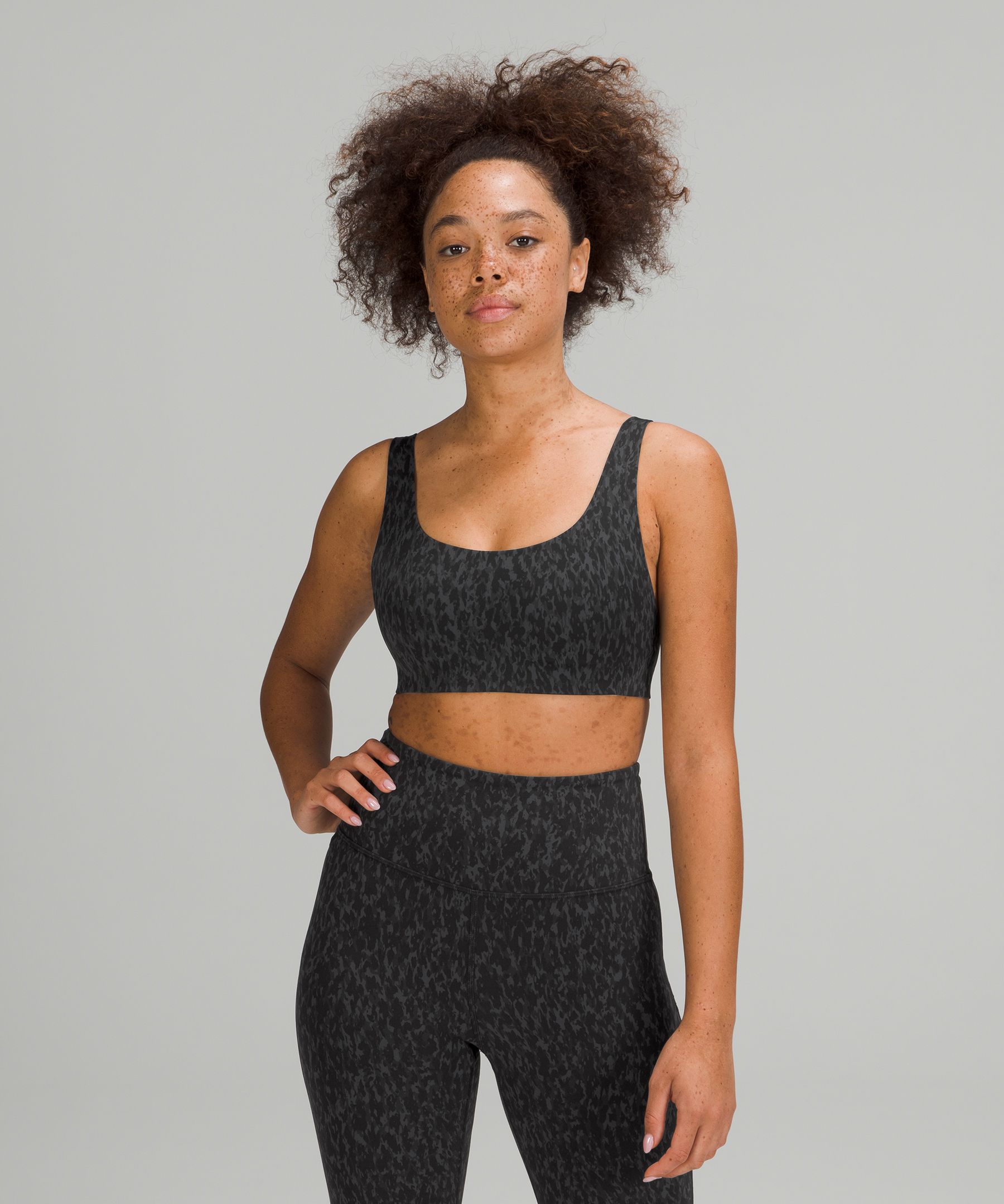 Lululemon In Alignment Straight-strap Bra Light Support, A/b Cup In  Crescendo Speckle Rhino Grey Black