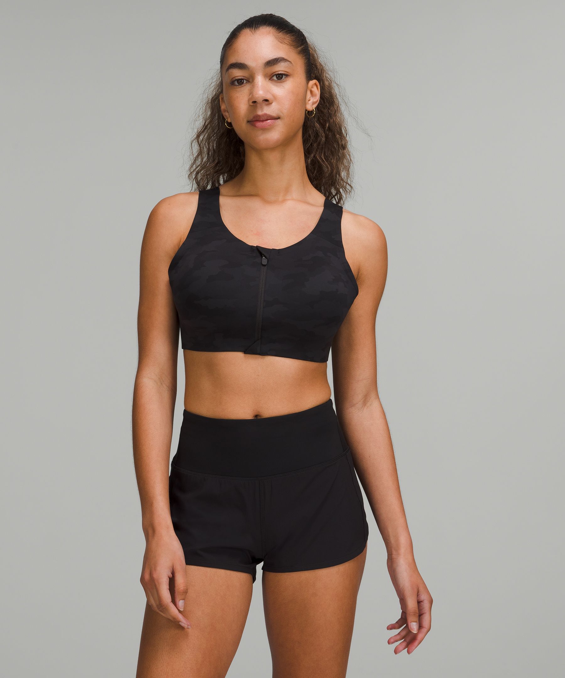 Lululemon Enlite Front-zip Bra High Support, A-ddd(e) Cups In Collage Camo  Mini Black