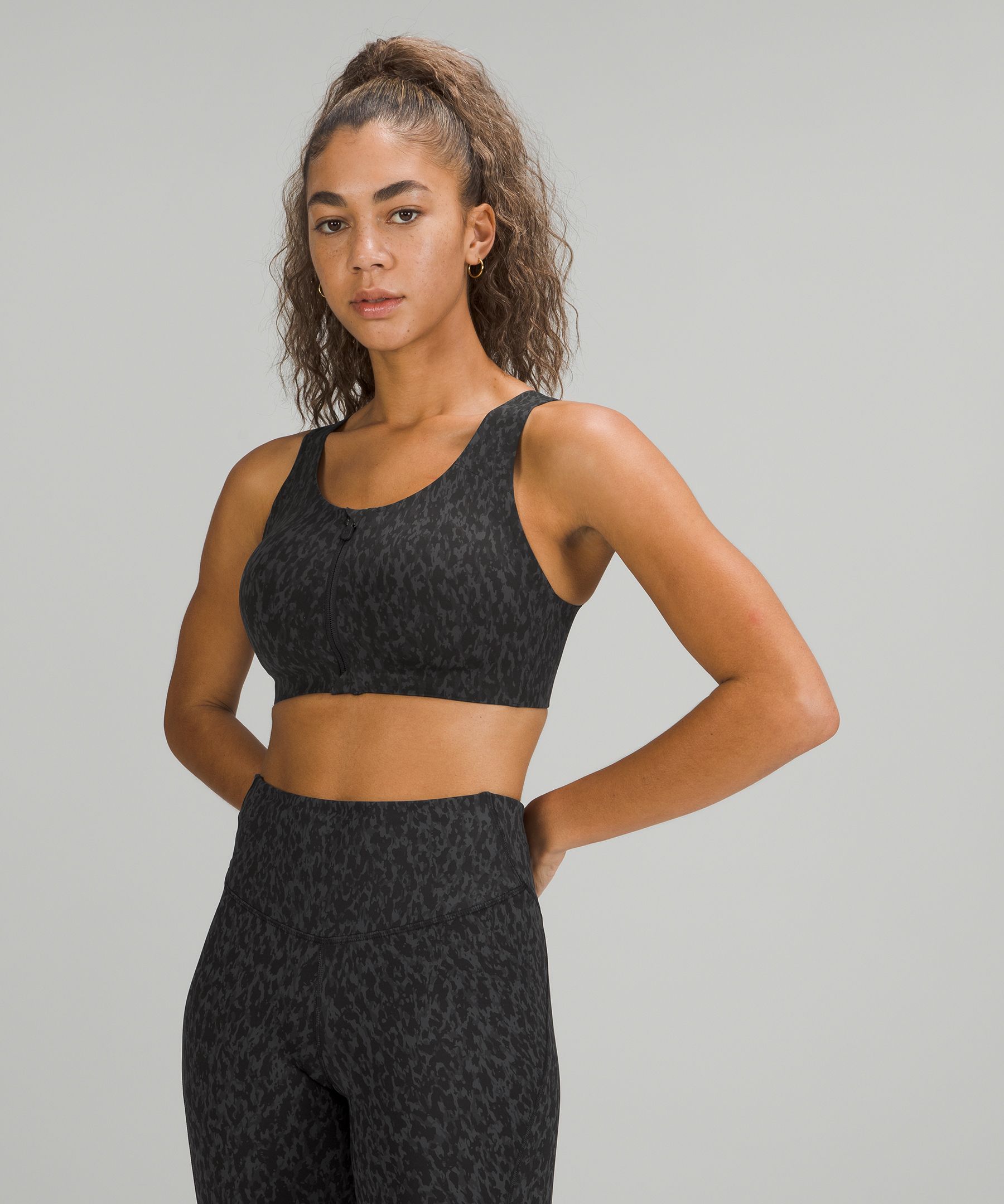 Lululemon Enlite Front-zip Bra High Support, A-ddd(e) Cups In Warped Grain  Artifact Black