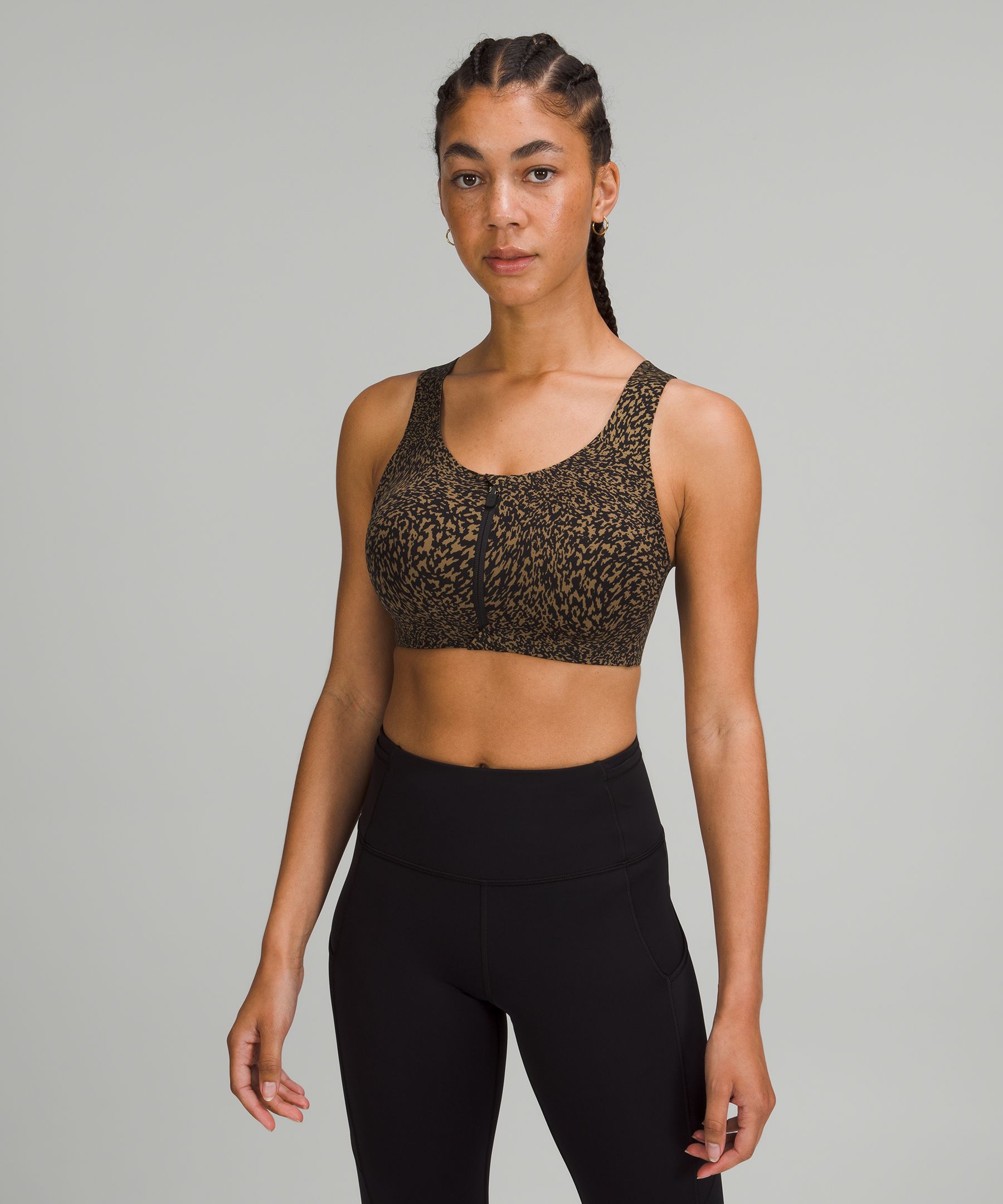 Lululemon Enlite Front-zip Bra High Support, A-ddd(e) Cups In Warped Grain  Artifact Black