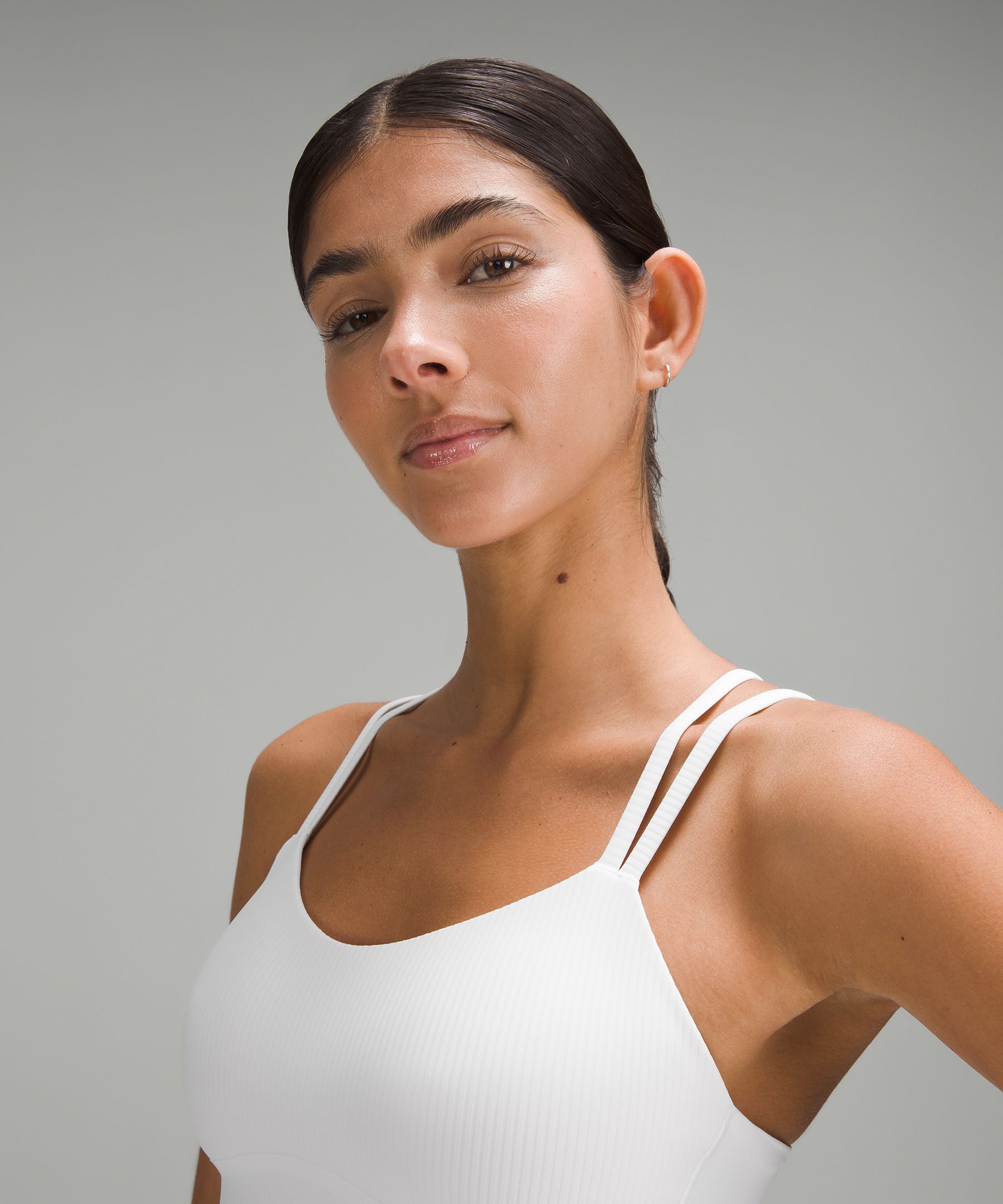 Shop Lululemon Like A Cloud Ribbed Longline Bra Light Support, B/c Cup In White