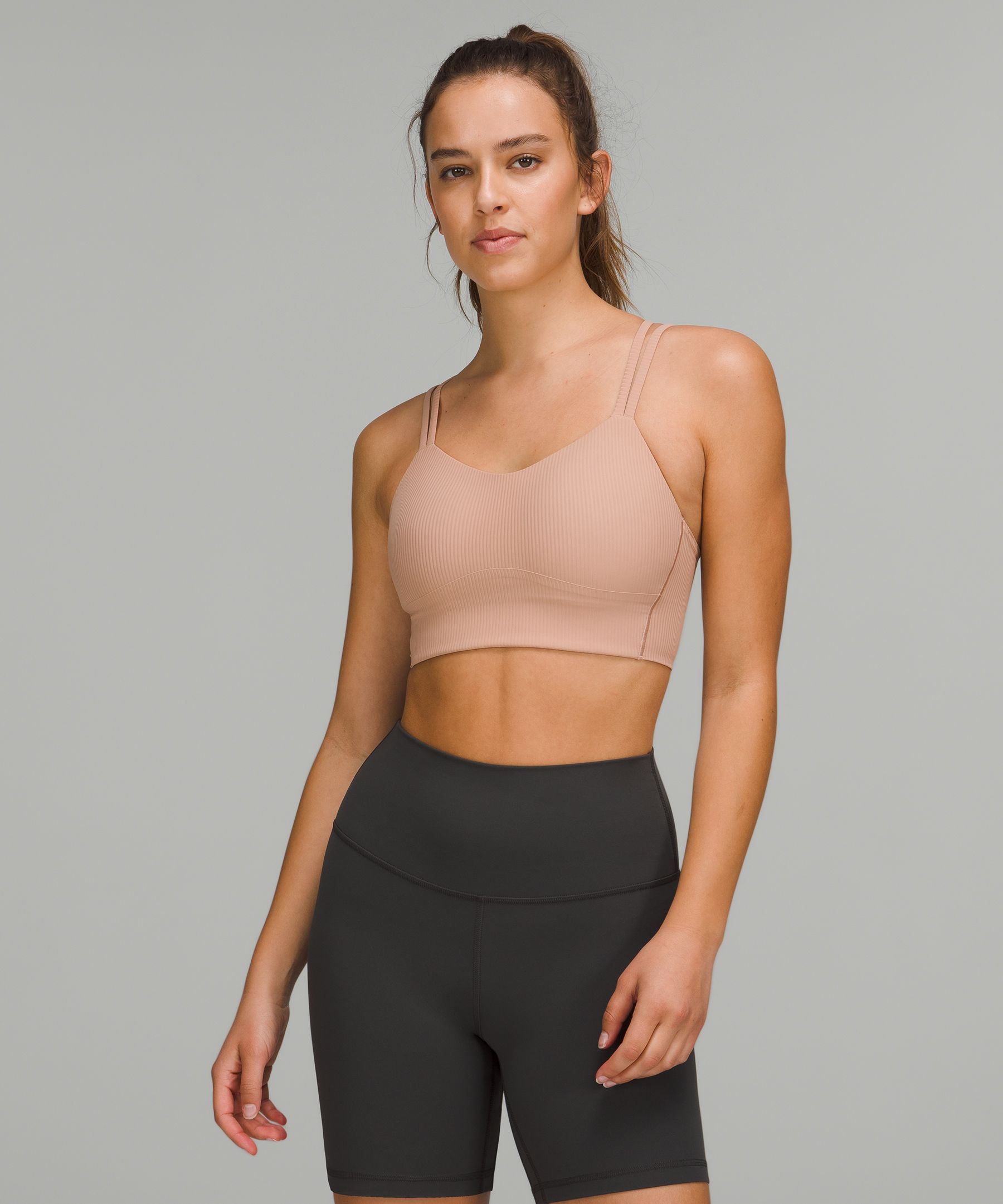 Lululemon Like A Cloud Ribbed Longline Bra Light Support, B/c Cup In Pink Clay