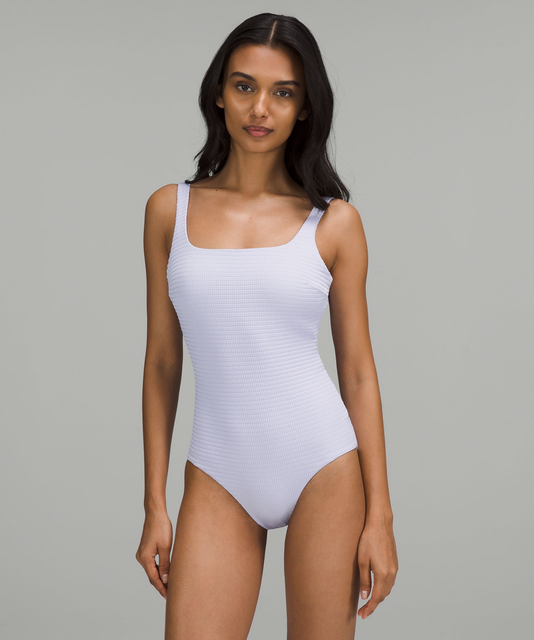 Lululemon Waterside Square Neck One Piece Swimsuit Smocked B C Cup Medium Bum Coverage In Hyper