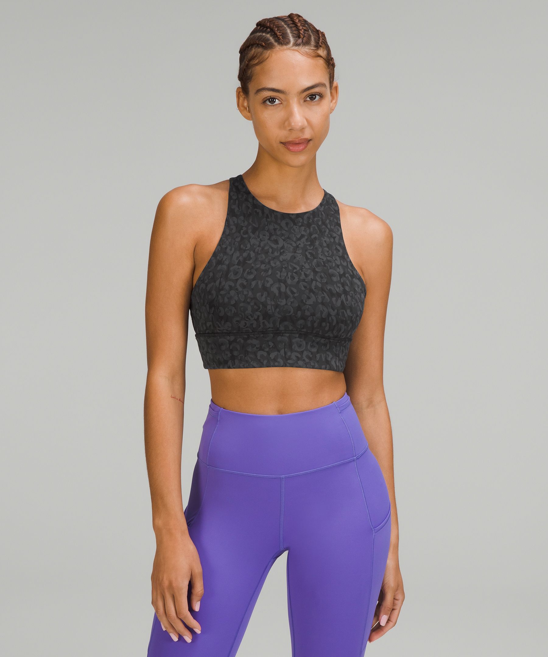 Lululemon Energy High-neck Longline Tough Bra Medium Support, B-d Cups In Intertwined Camo Deep Coal