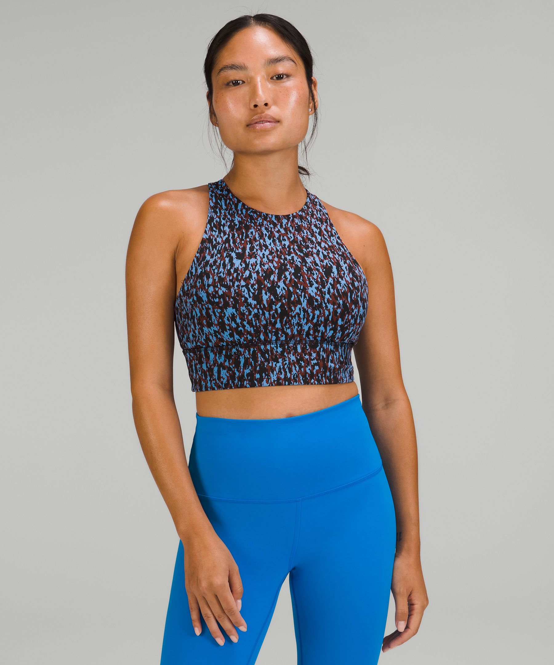 Lululemon Energy High-neck Longline Tough Bra Medium Support, B-d Cups In Leopard Camo Blue Nile