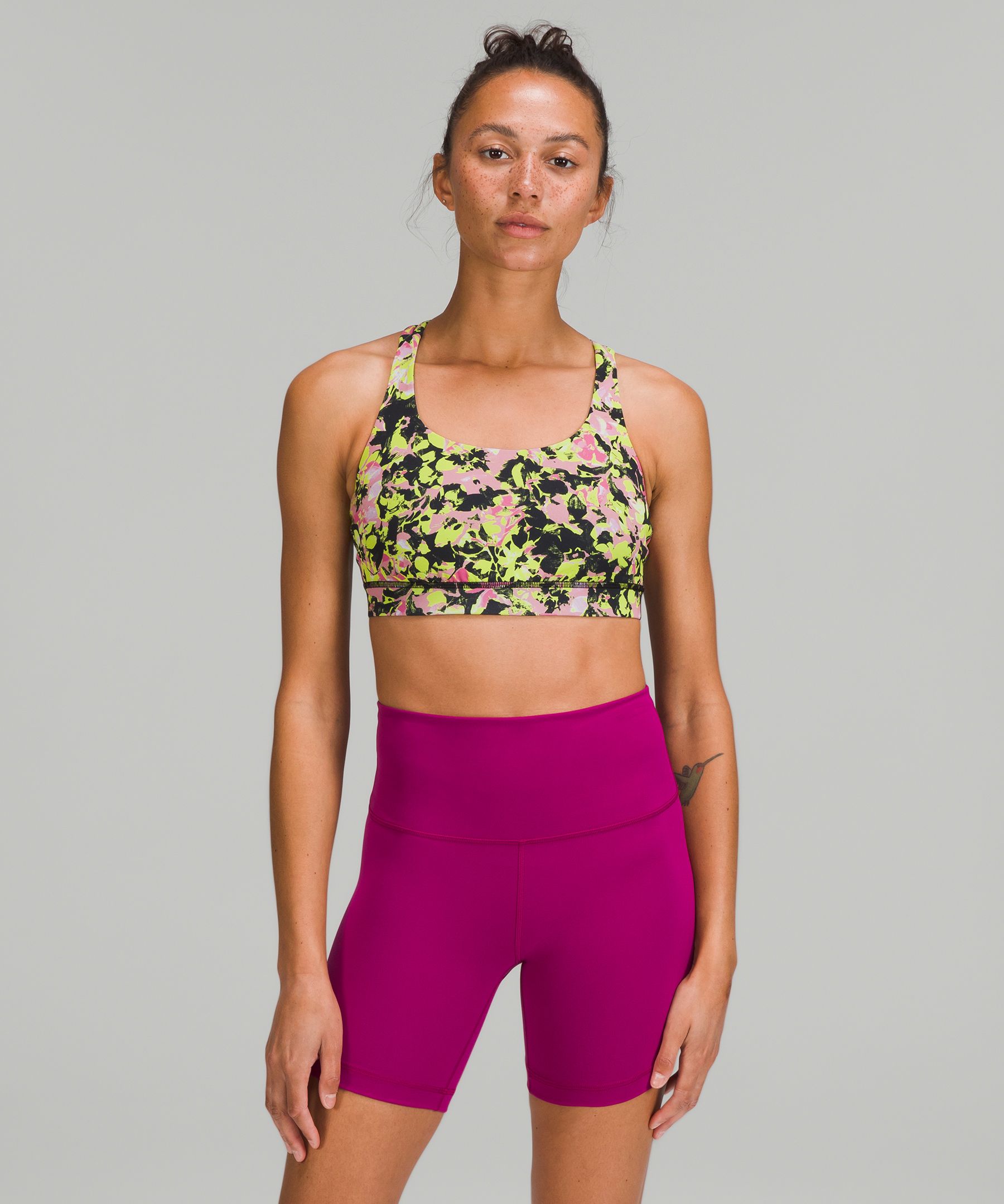 Lululemon Energy Bra Medium Support, B-d Cups In Inflect Floral Highlight Yellow