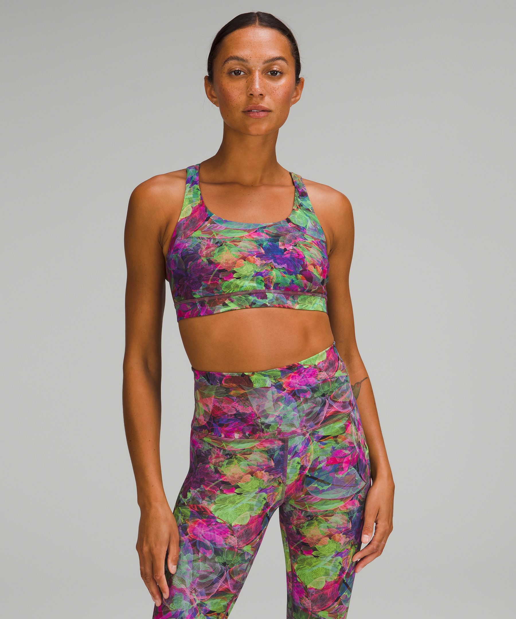 Lululemon Energy Bra Medium Support, B-d Cups In Vivid Floral Tone