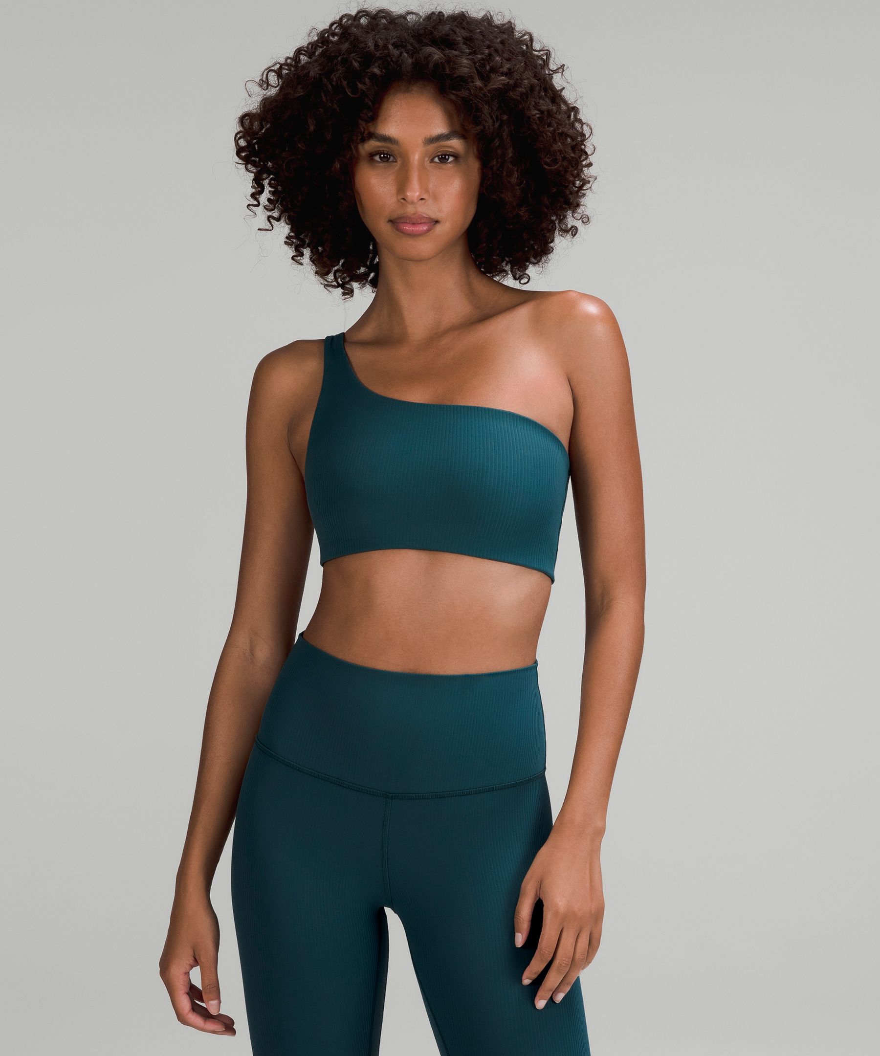 ASYMMETRICAL ONE SHOULDER SPORTS BRA - STEEL BLUE