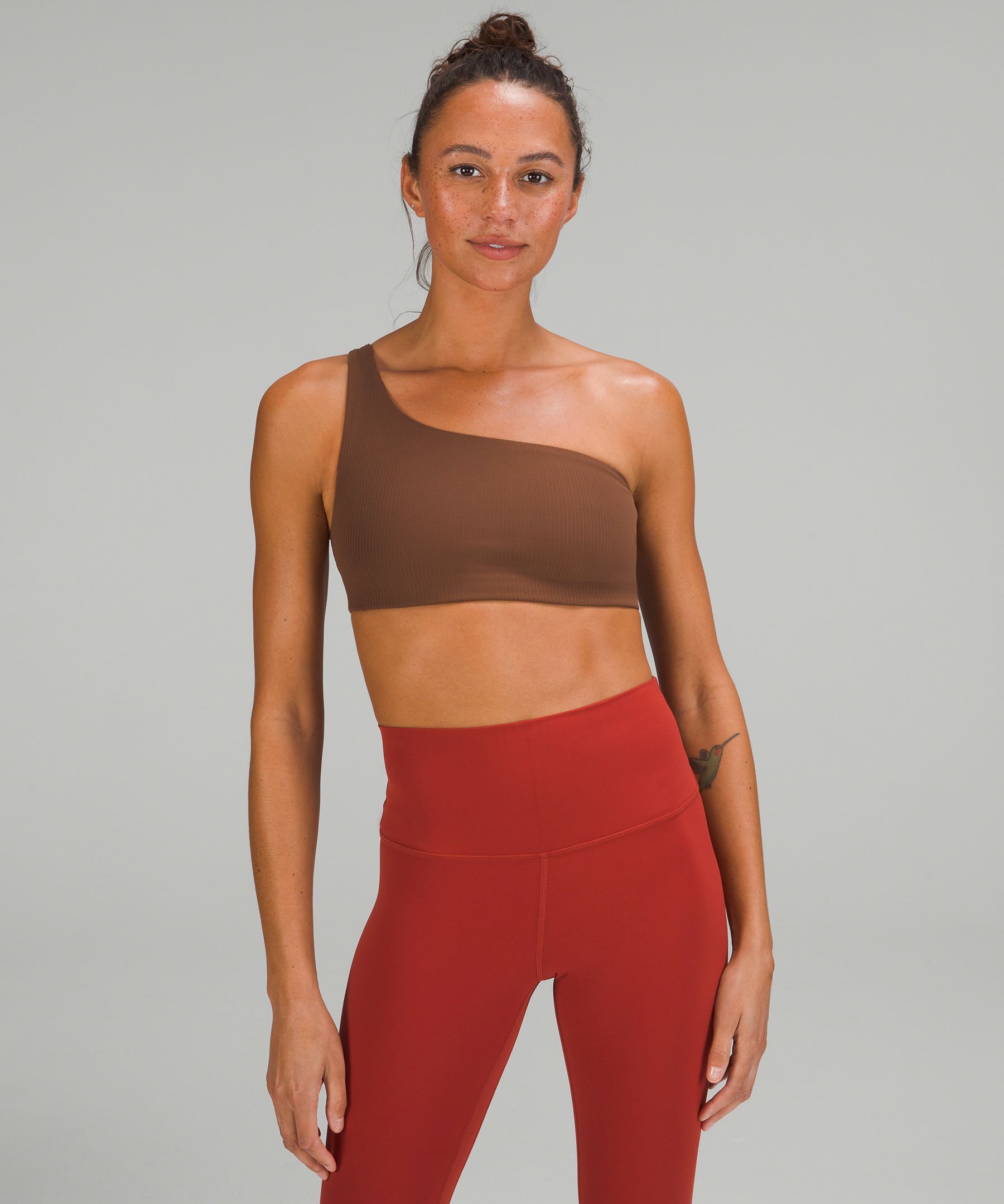 Lululemon Ribbed Nulu Asymmetrical Yoga Bra Light Support, A/b Cup In Brown