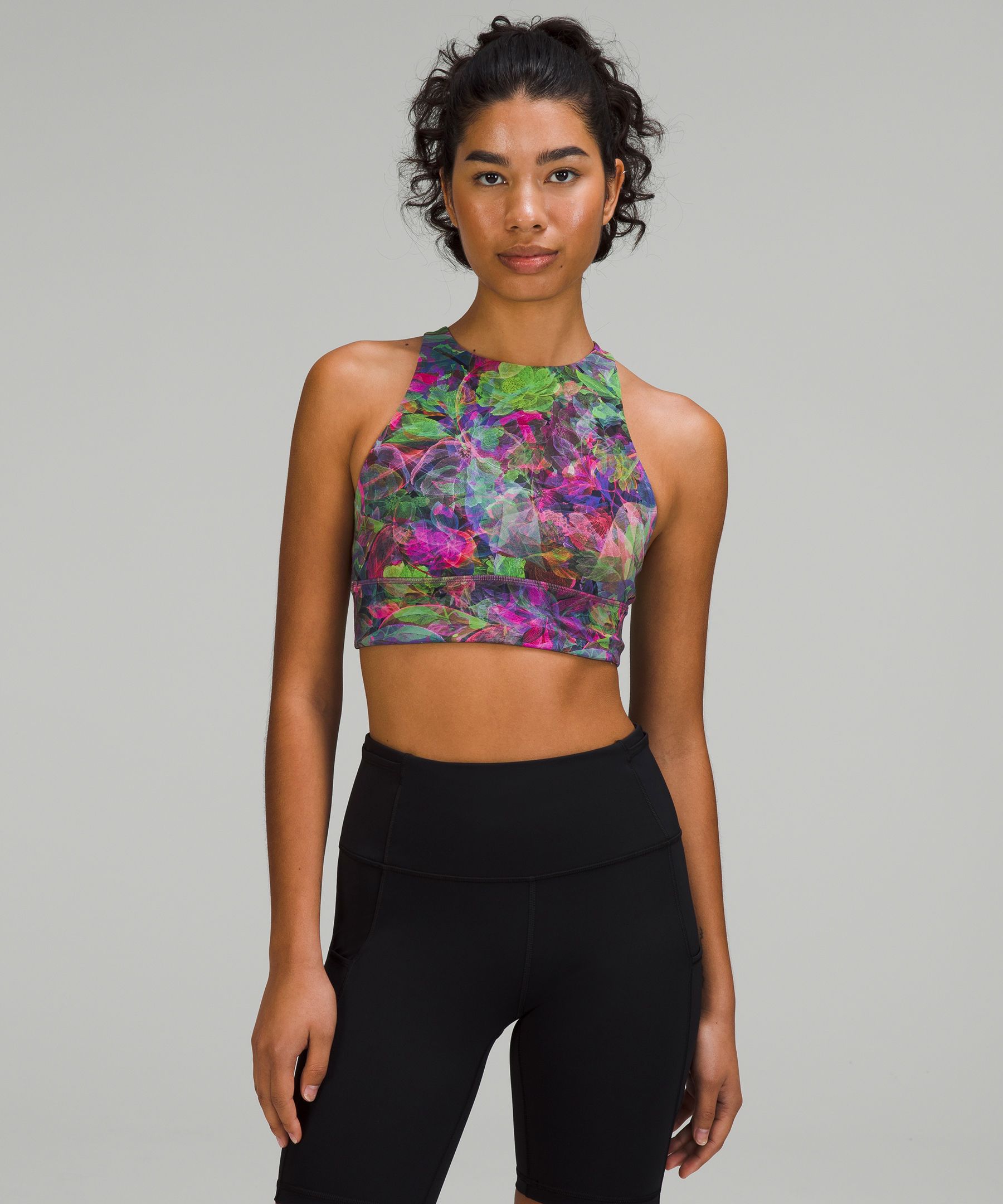 Lululemon Energy High-neck Longline Tough Bra Medium Support, B-d Cups In Vivid Floral Tone