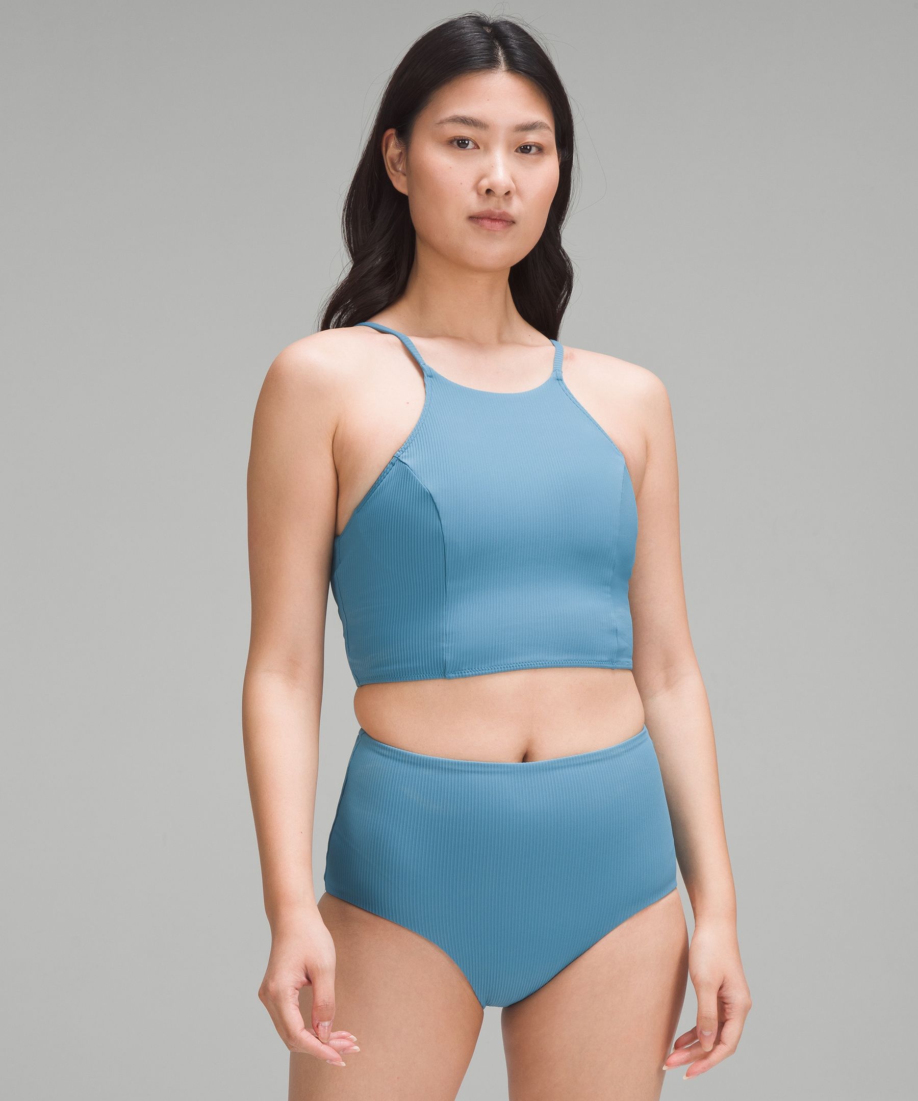 Lululemon Ribbed High-neck Cross-back One-piece In Green