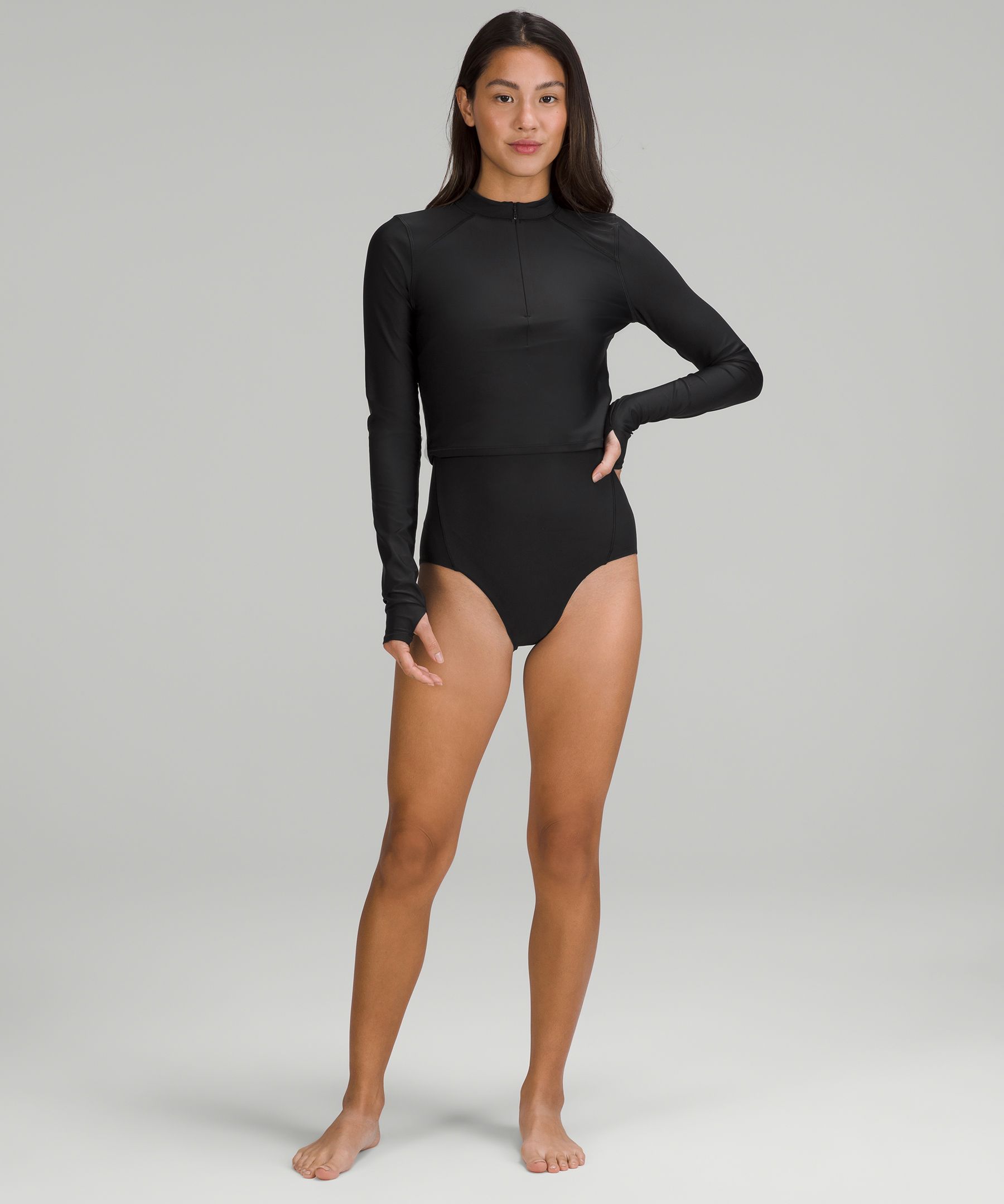 Lululemon Waterside Relaxed 滑水衣UV Protection Long Sleeve black size M wake  surf , 男裝, 運動服裝- Carousell