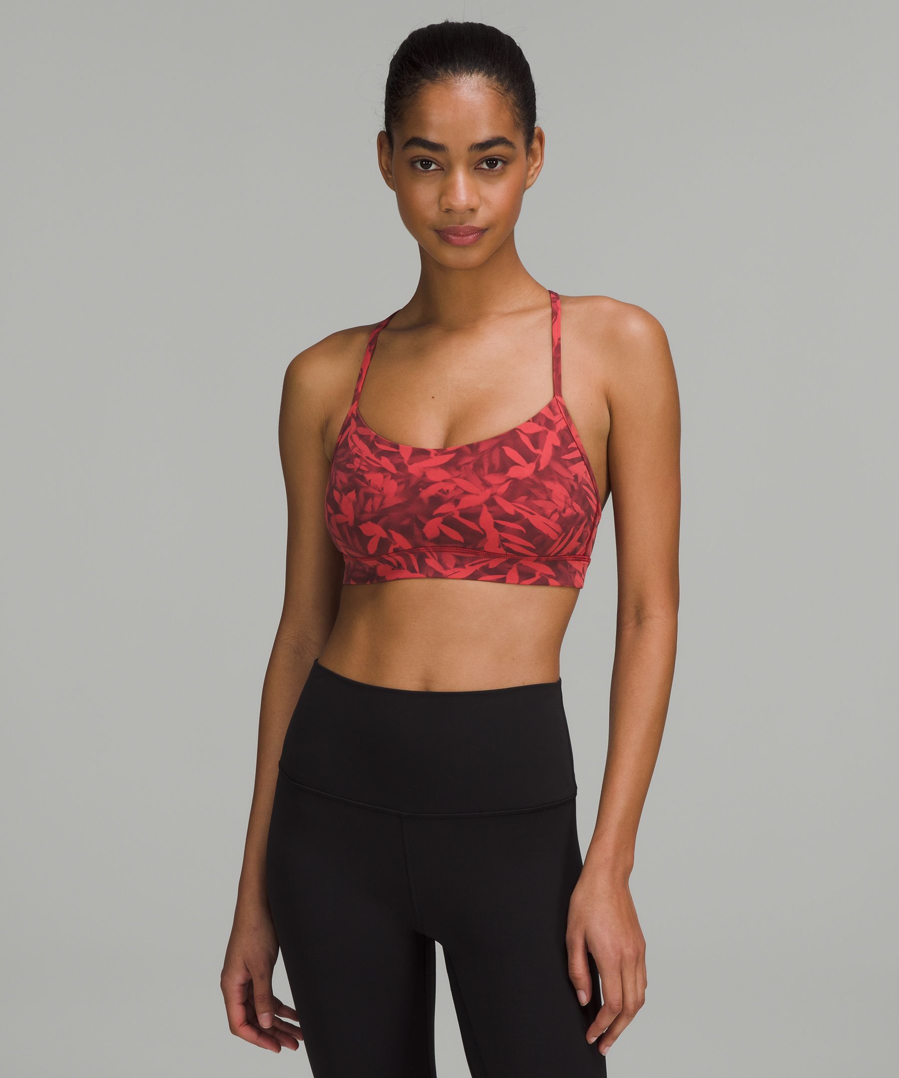 Lululemon Flow Y Nulu Bra Light Support, A-c Cups In Spray Leaf Fireside Red