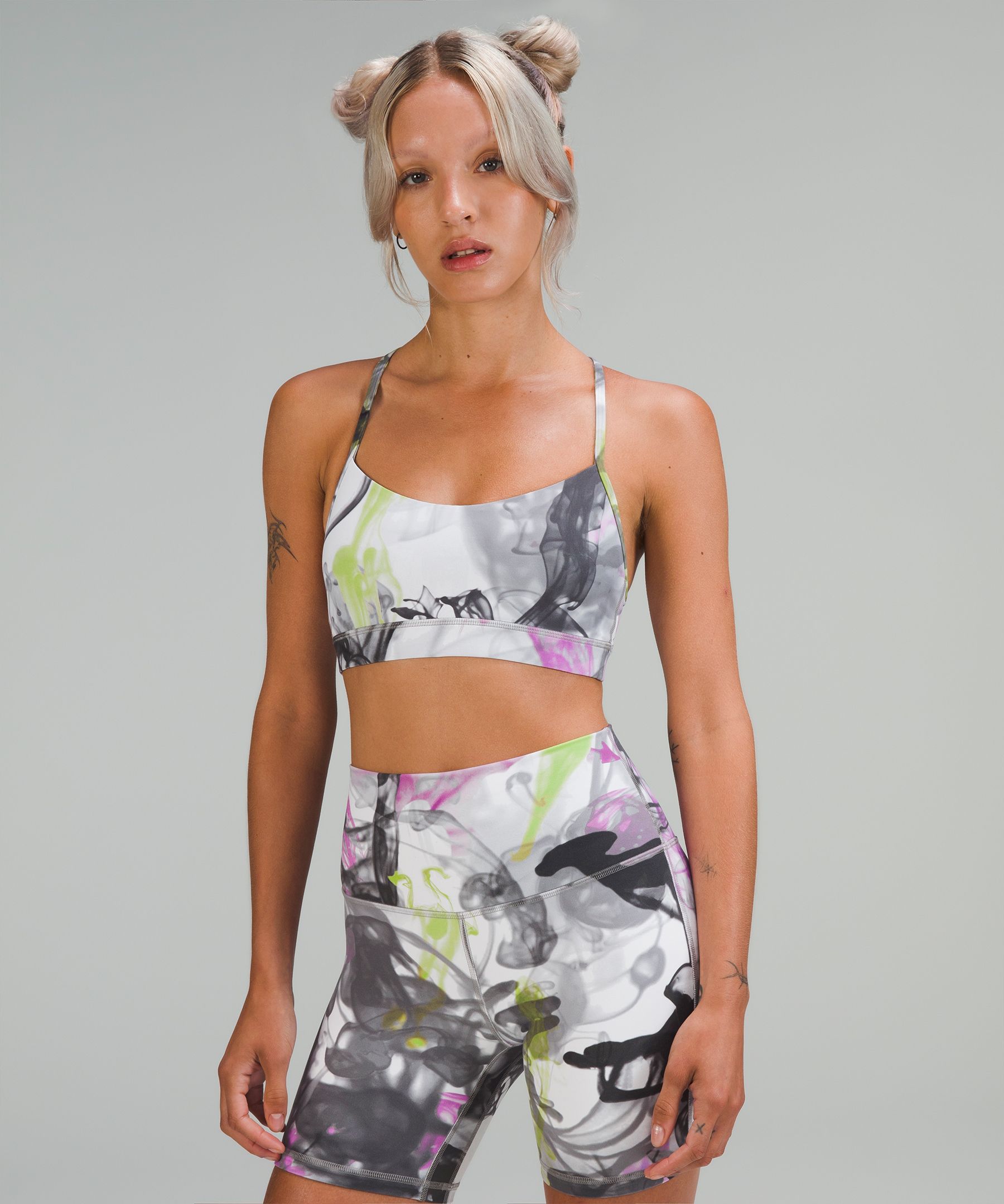 Lululemon Flow Y Bra Nulu*light Support, B/c Cup In Formation Camo