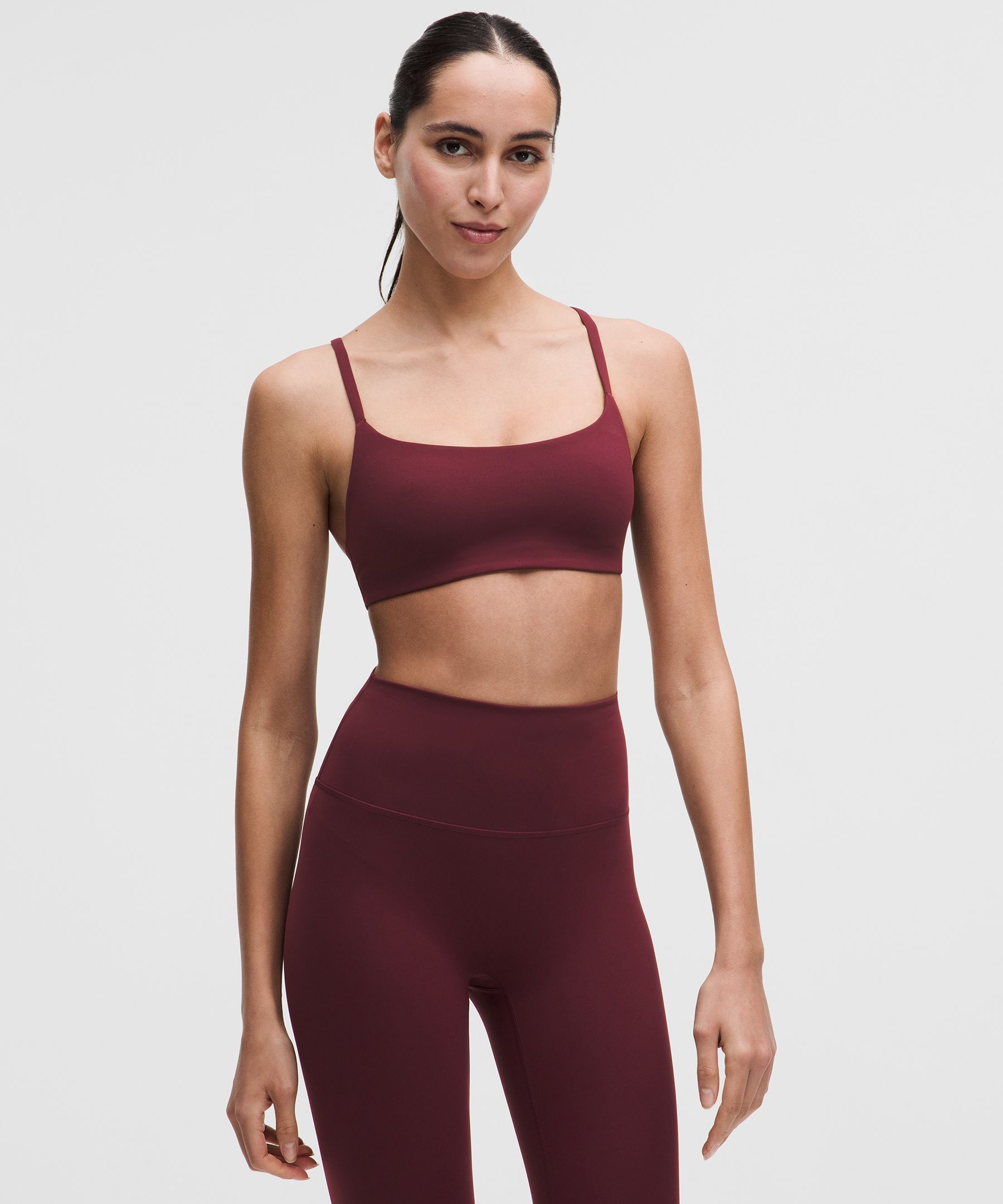 lululemon – Women’s Wunder Train Strappy Racer Sports Bra Light Support, A/B Cup – Color Burgundy/Red – Size 16