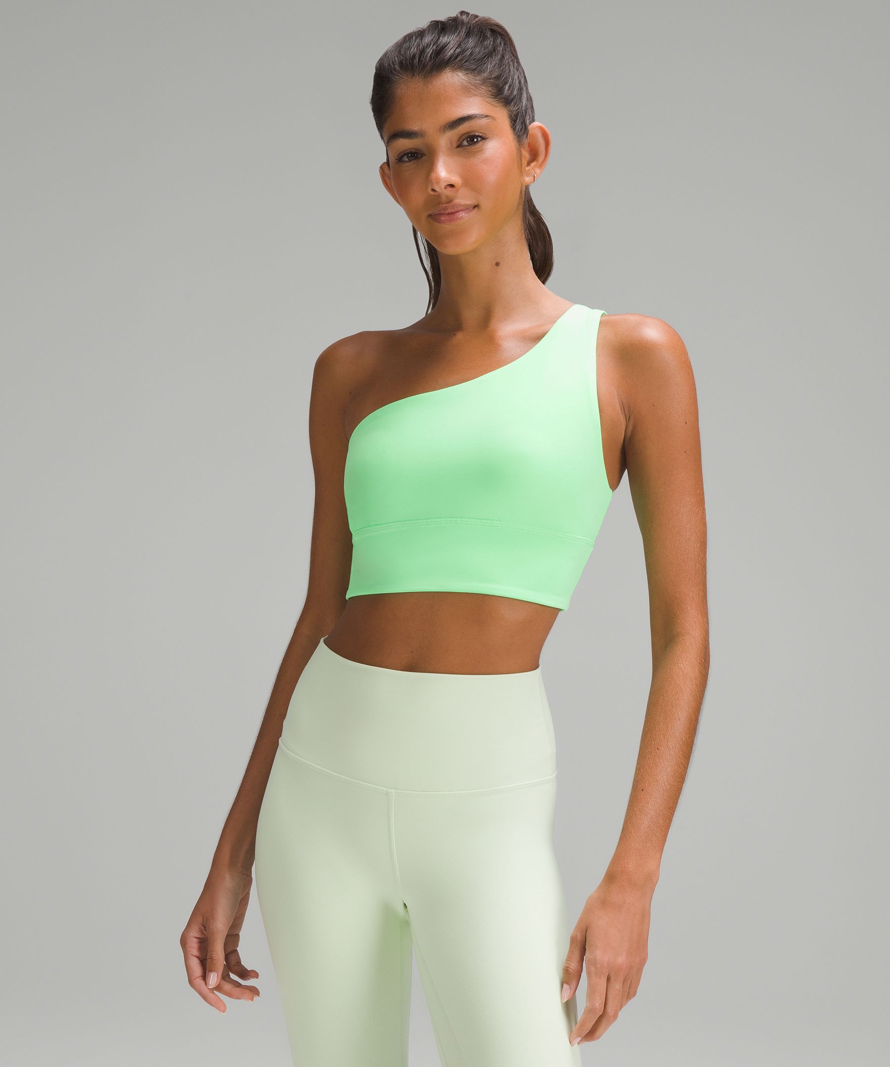 One Shoulder Strap Sports Bra Green