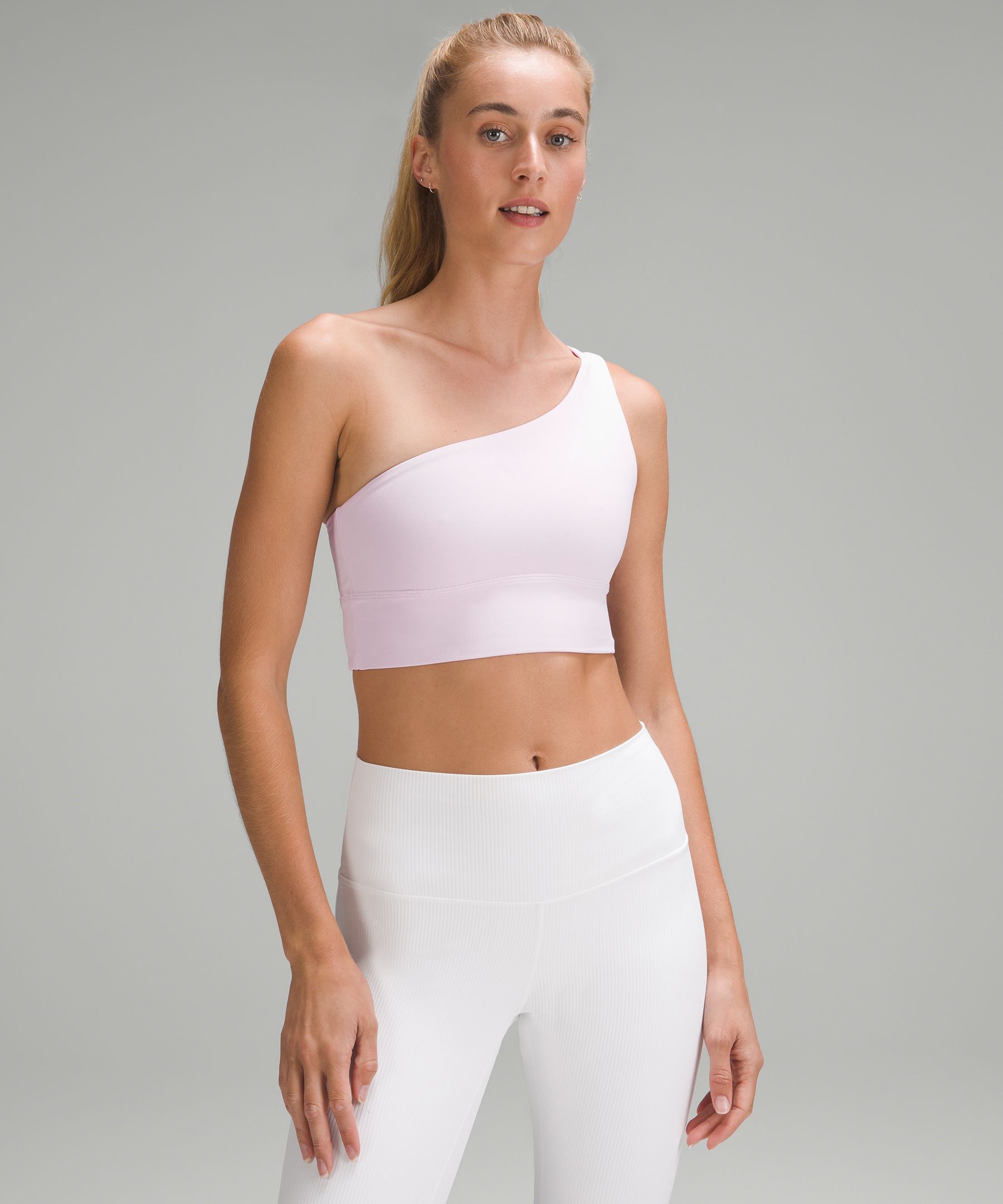 Alo Yoga Diagonal Flex One Shoulder Peekaboo Sports Bra White