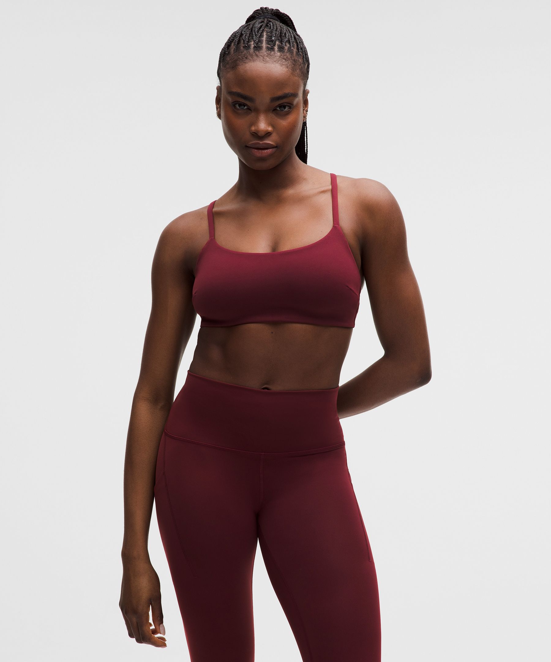lululemon – Women’s Wunder Train Strappy Racer Sports Bra Light Support, C/D Cup – Color Burgundy/Red – Size 6