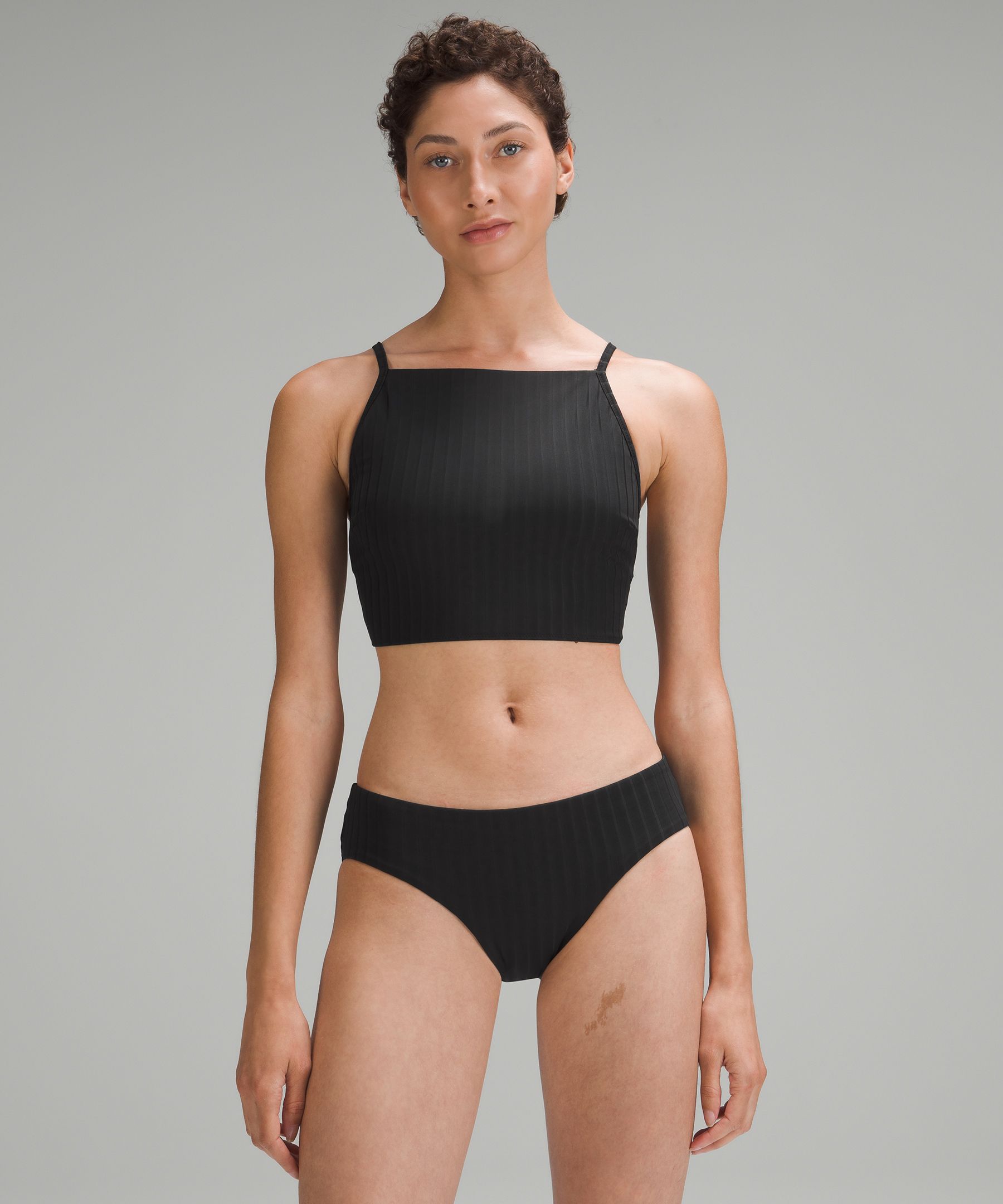 Ribbed High-Neck Longline Swim Top C/D Cup