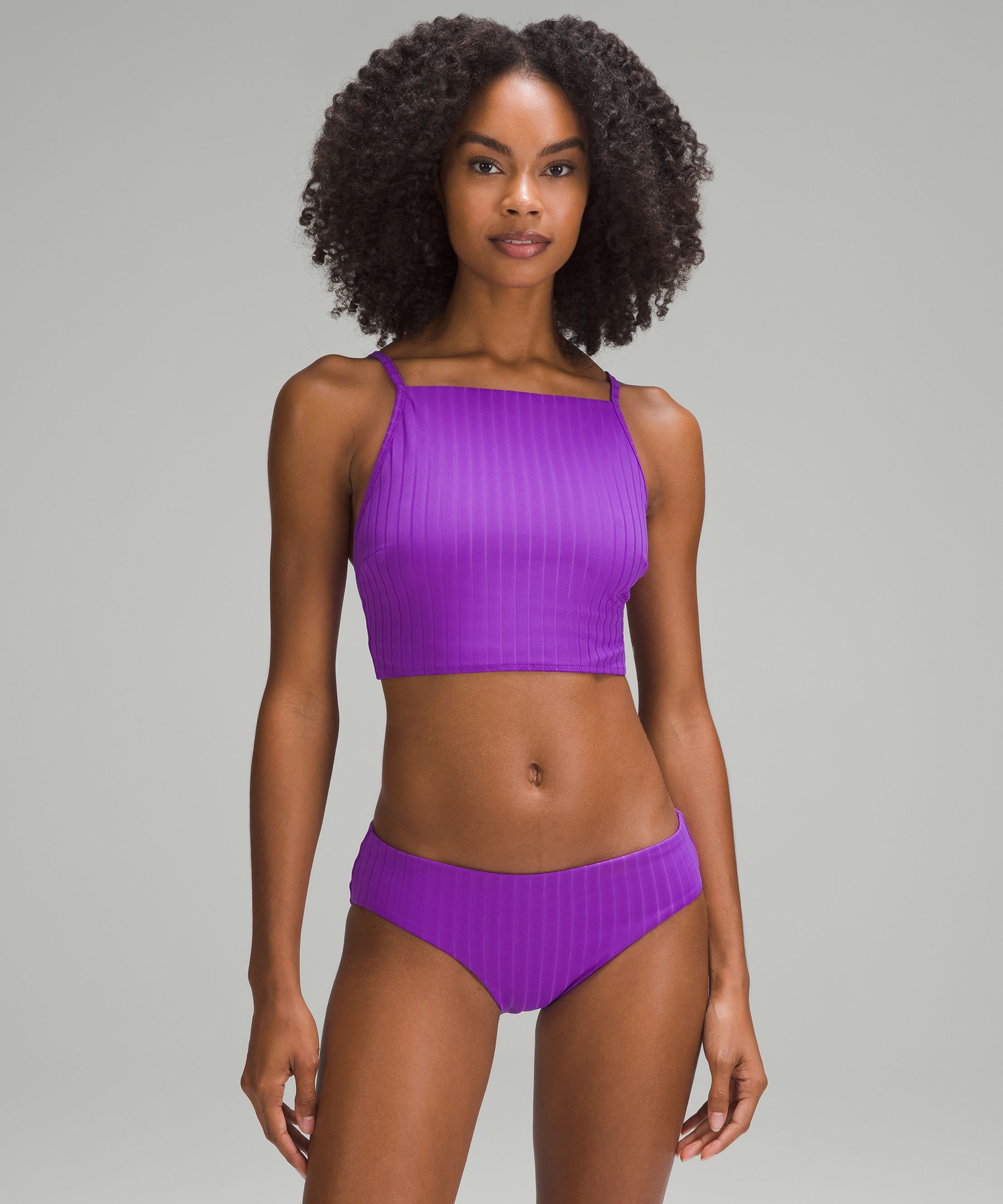 High neck clearance crop swim top