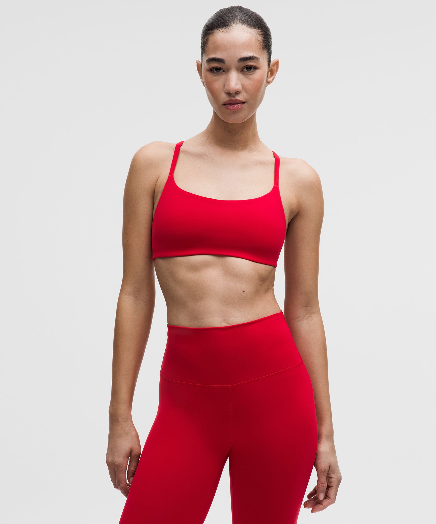 lululemon – Women’s Wunder Train Strappy Racer Sports Bra Light Support, A/B Cup – Color Red/Neon – Size 12