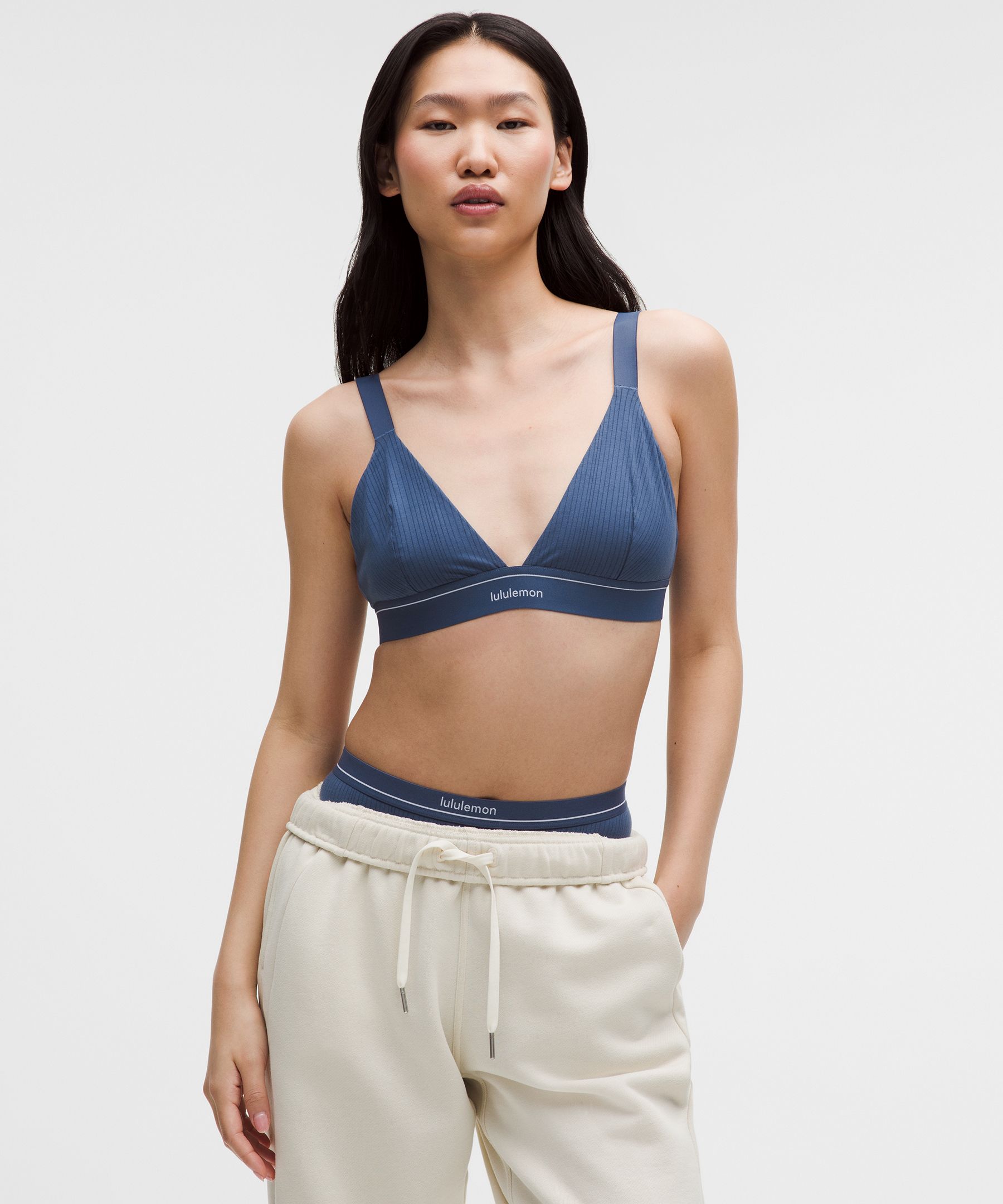 Stretch Cotton Ribbed Logo Bralette 