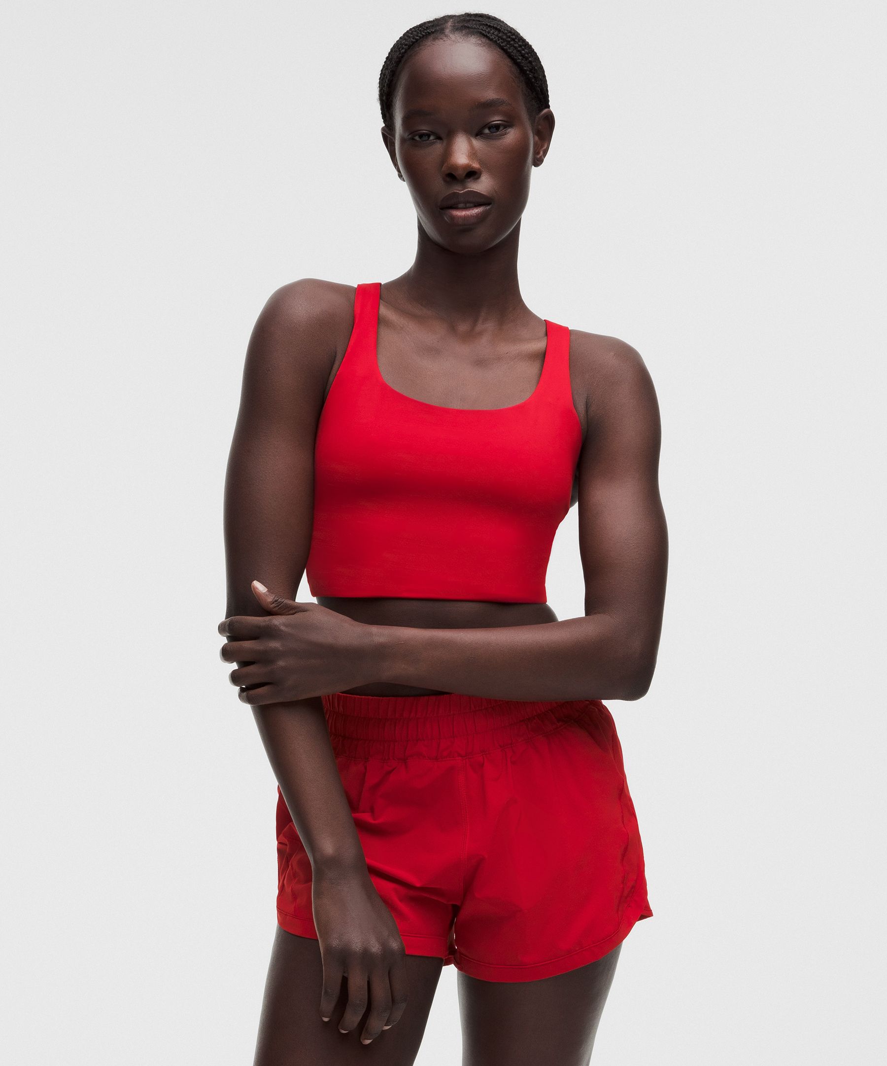 lululemon – Women’s Energy Longline Sports Bra Medium Support, B-D Cups Evolve – Color Red/Neon – Size Large