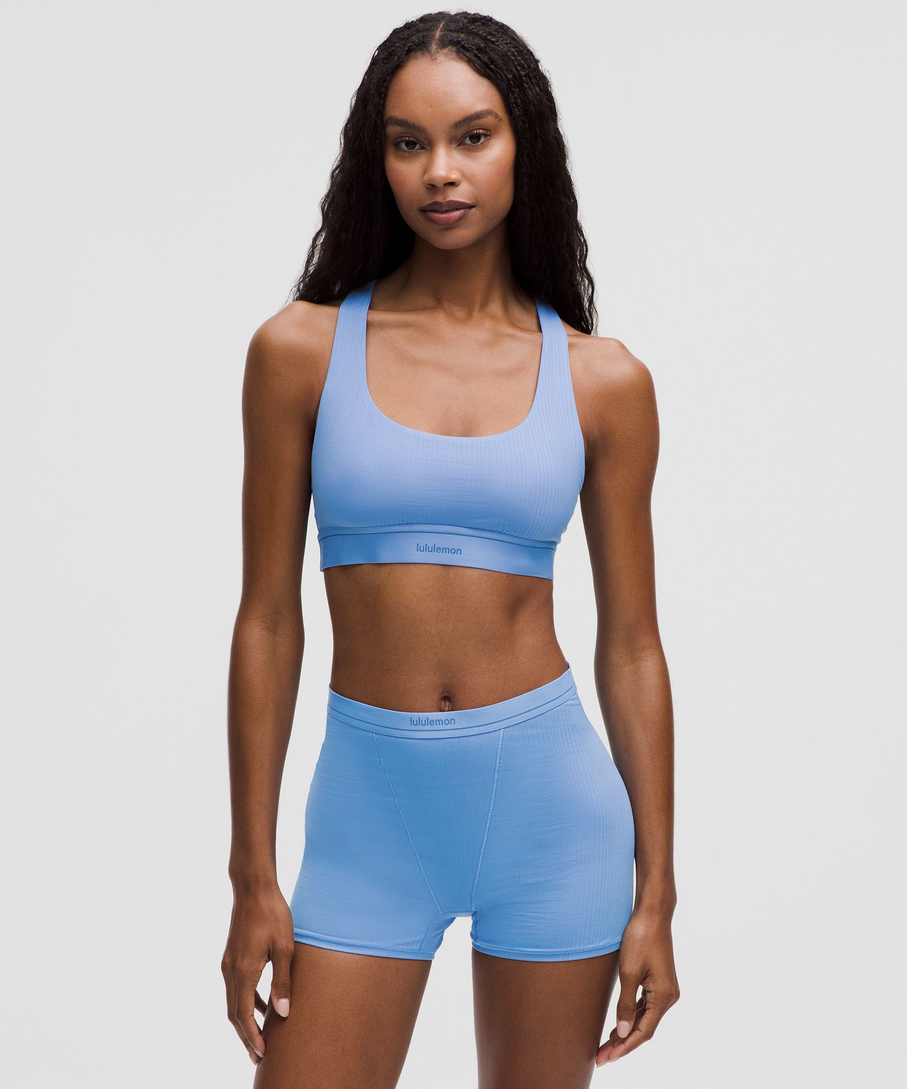 lululemon – Women's Stretch Cotton Ribbed Logo Racerback Bralette A–C Cups – Color Blue – Size 6