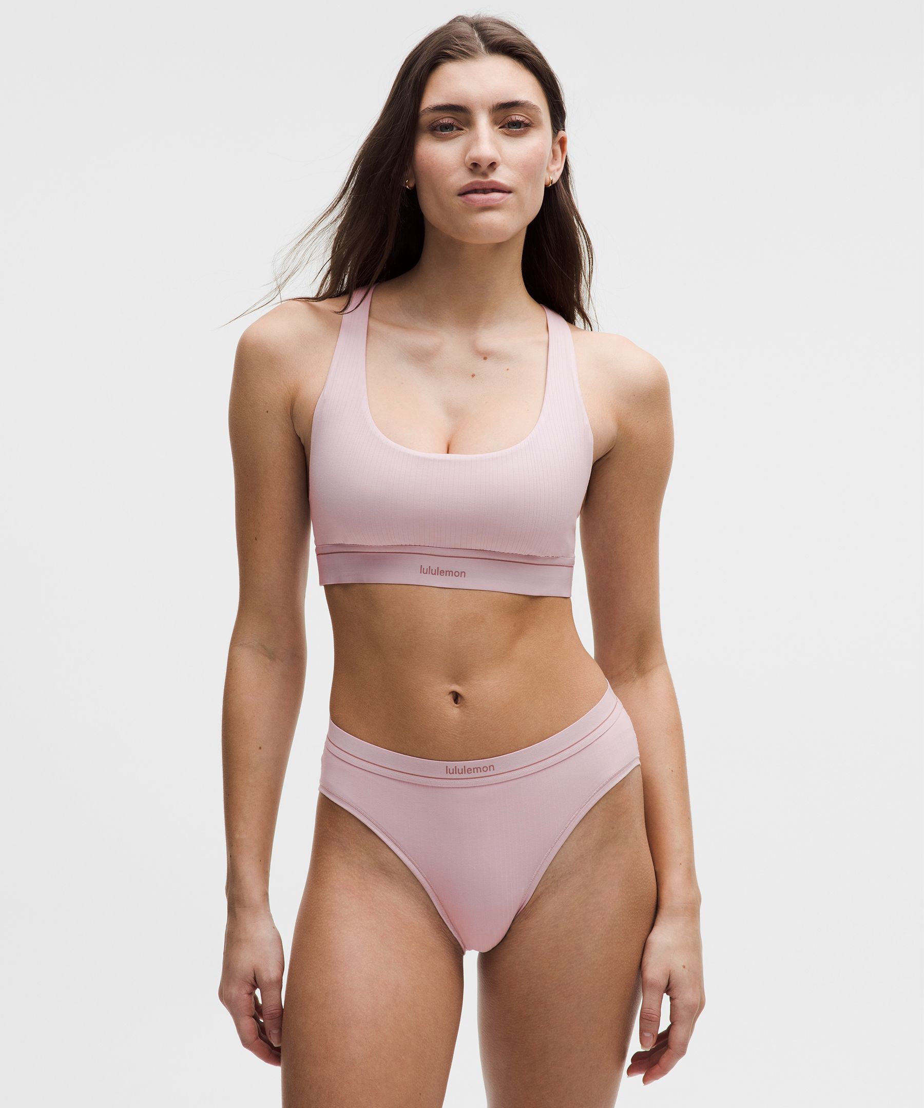 Stretch Cotton Ribbed Logo Racerback Bralette 