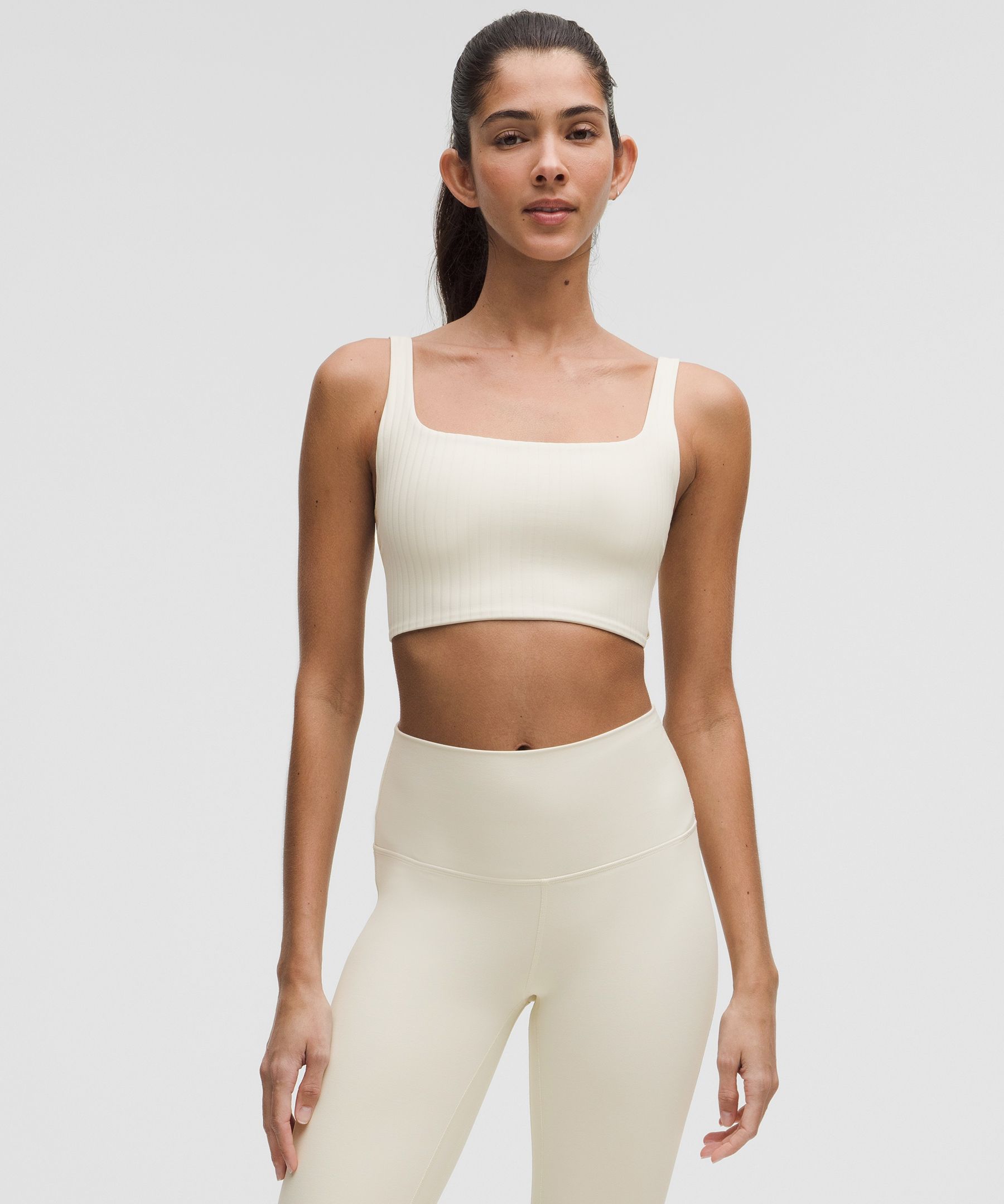 lululemon – Women's Bend This Ribbed Scoop and Square Sports Bra Light Support, A-C Cups – Color White – Size L/XL