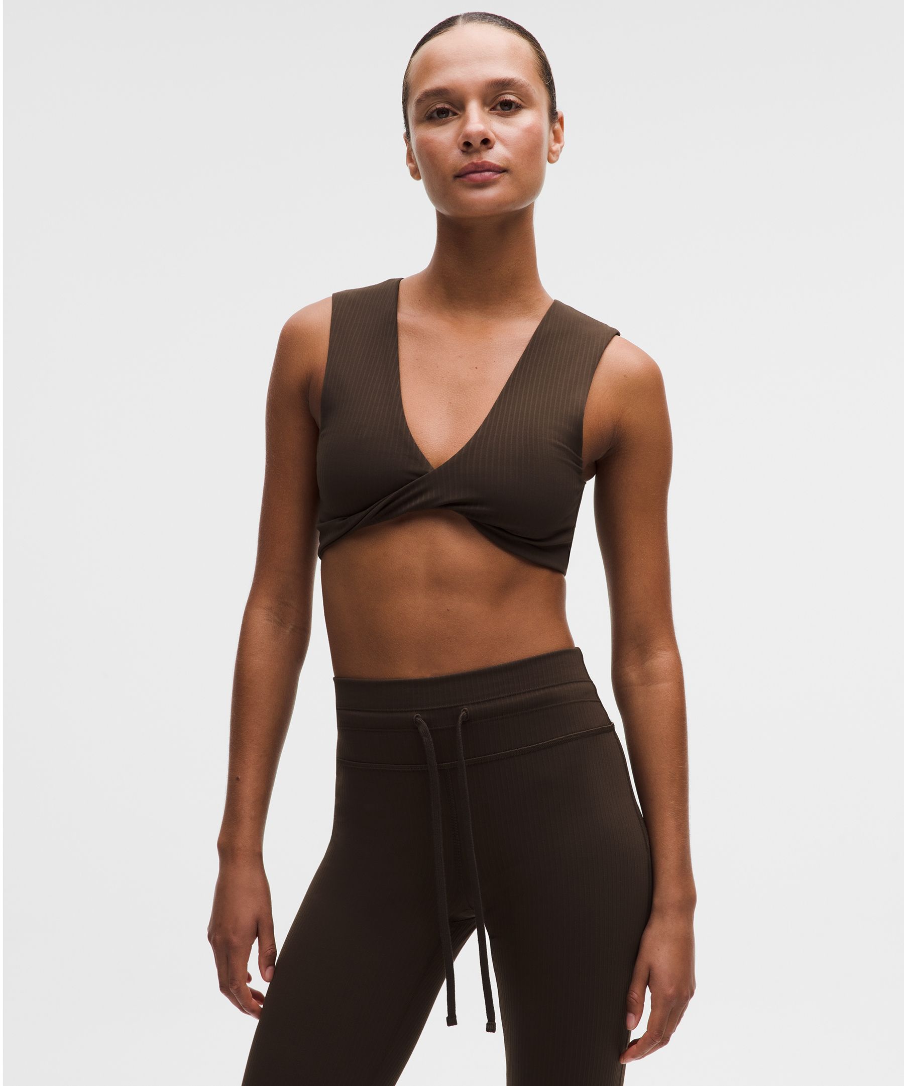 Ribbed Nulu Twist-Front V-Neck Bra 