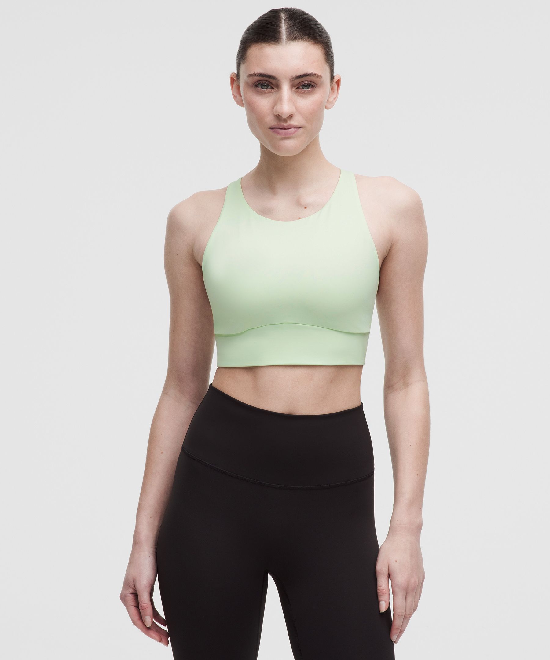lululemon – Women’s Energy High-Neck Longline Sports Bra Evolve Medium Support, B-D Cups – Color Green/Pastel – Size Large