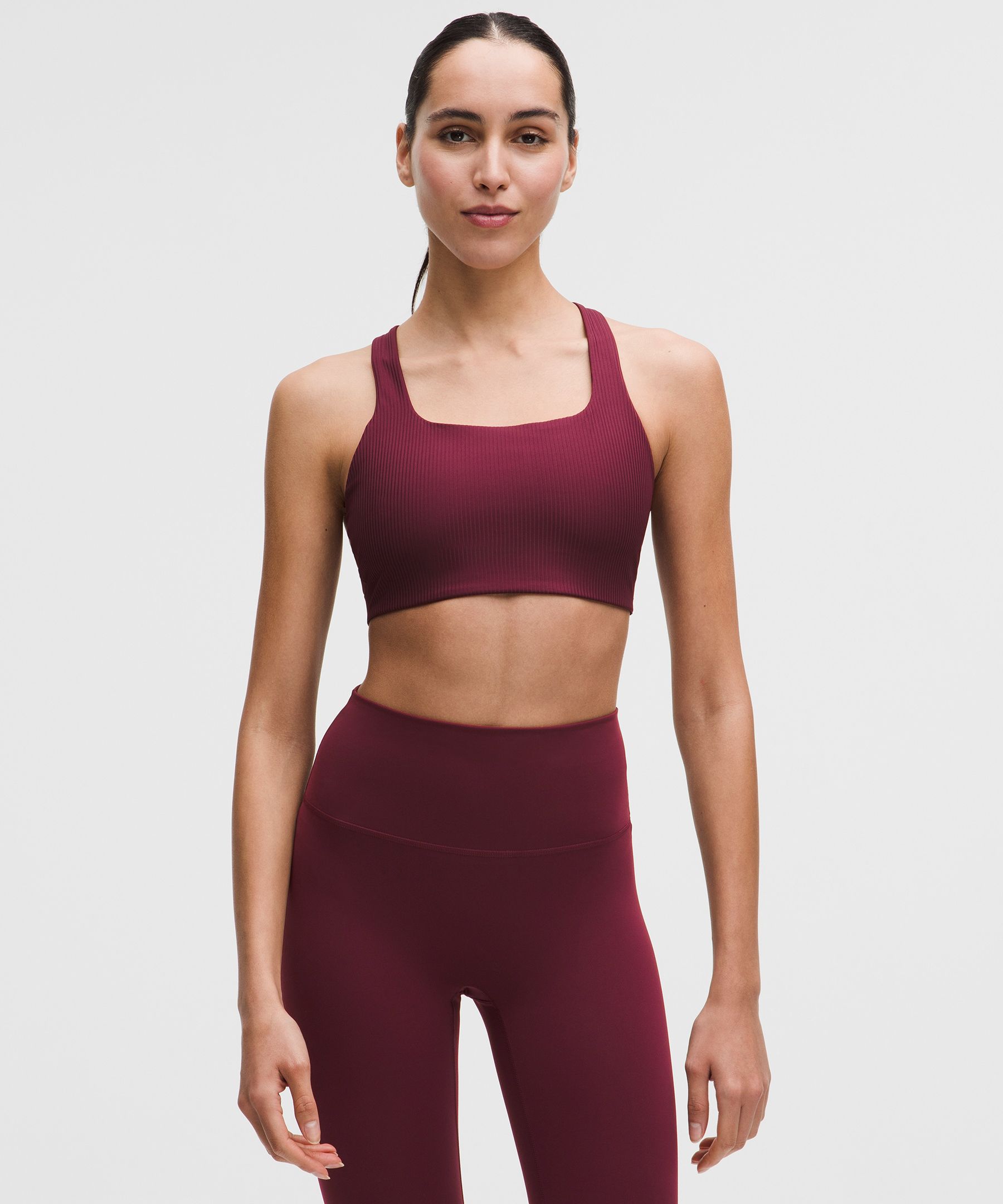 lululemon – Women’s All-Time Hero Ribbed Sports Bra Medium Support, B/C Cup – Color Burgundy/Red – Size Medium