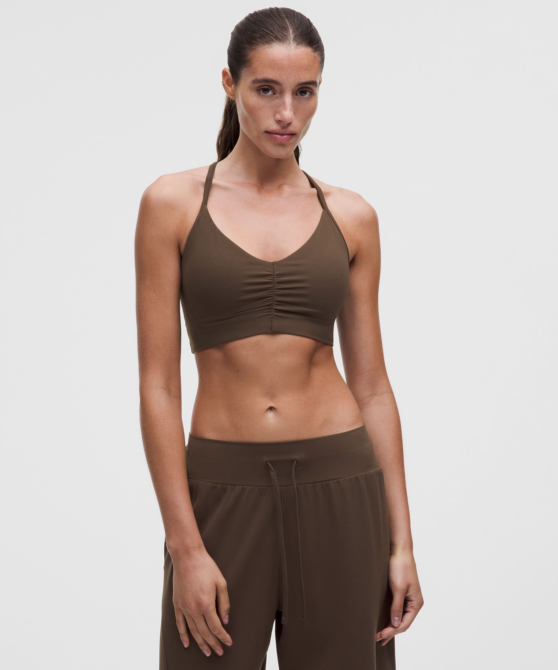 lululemon – Women’s Flow Y Ruched Sports Bra Light Support, B/C Cup – Color Brown – Size Large