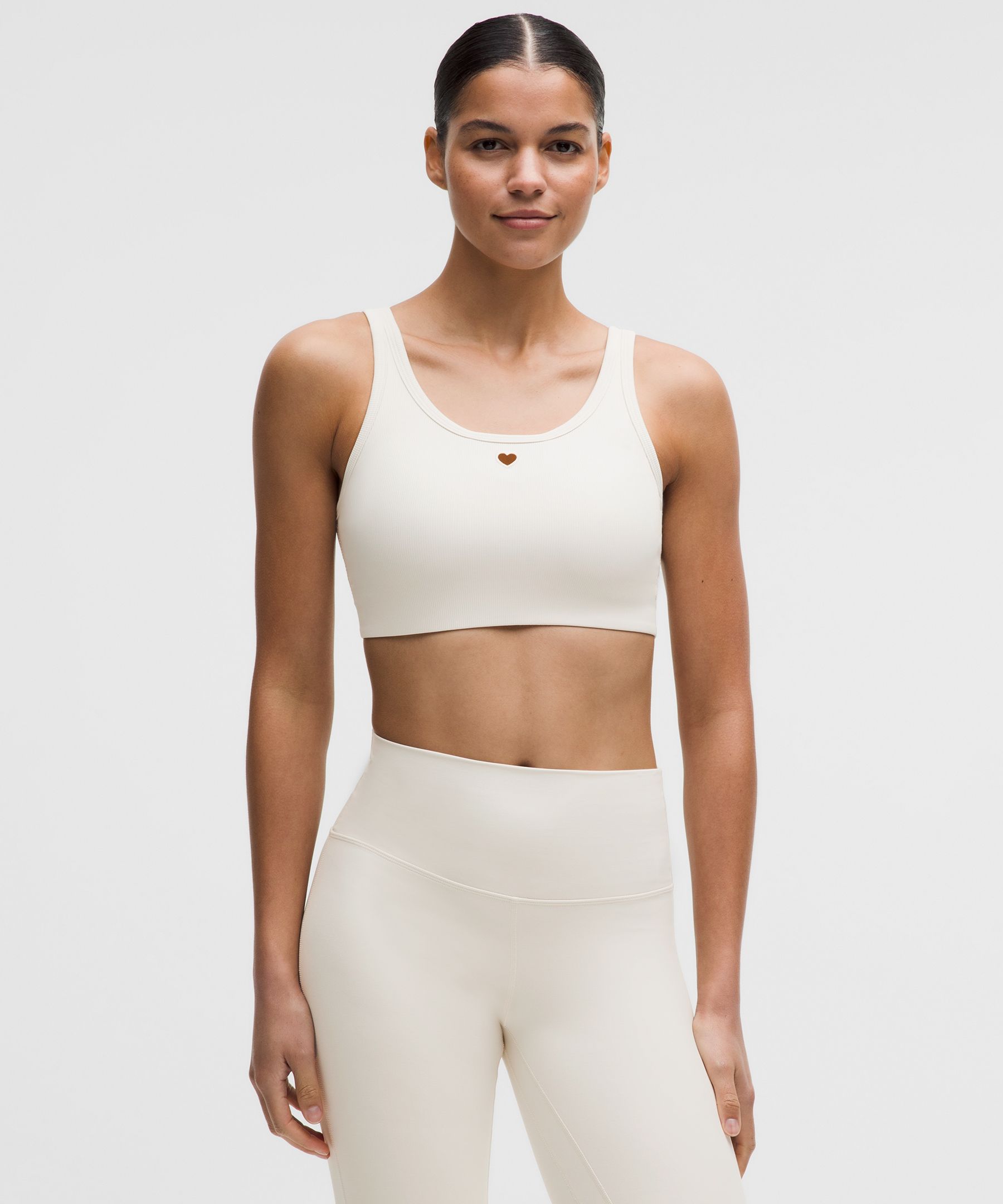 lululemon – Women’s Nulu Ribbed Scoopneck Sports Bra Light Support, B/C Cup Heart – Color White – Size XS