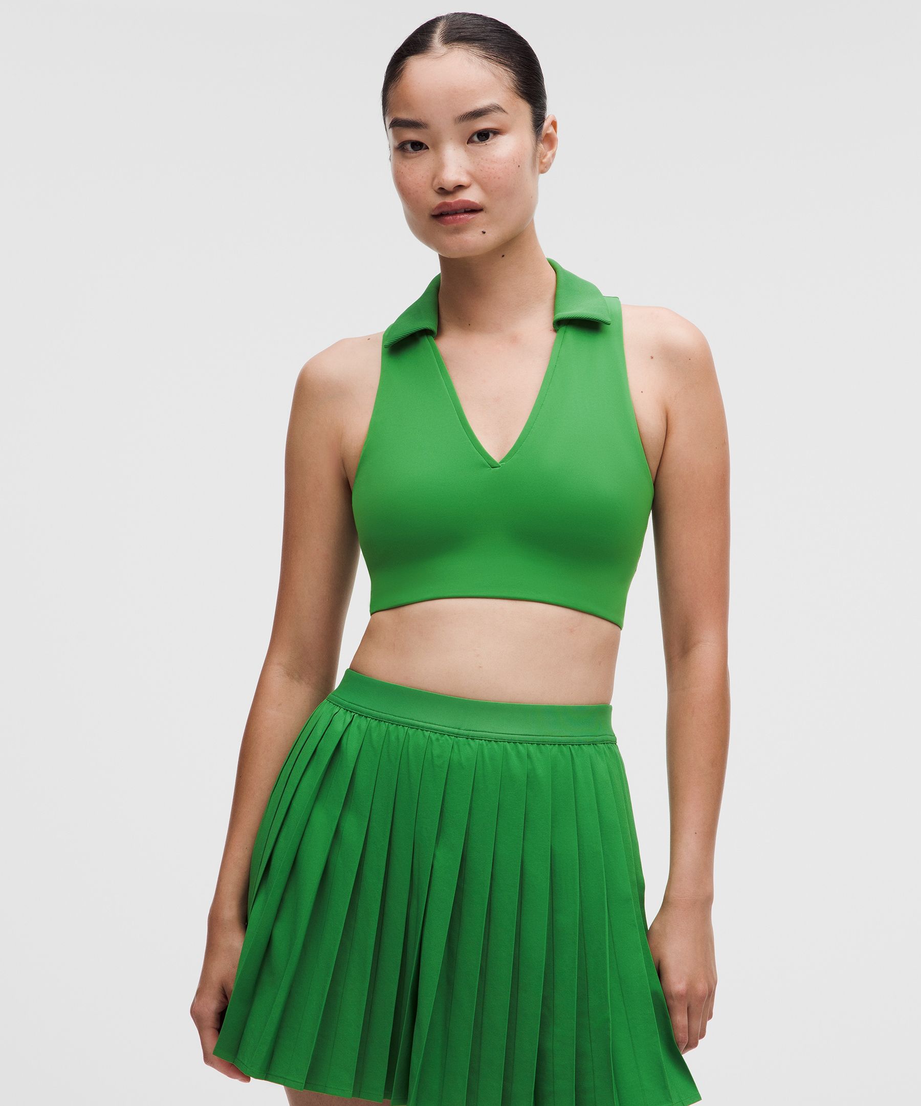 Collared Longline Ribbed Tennis Bra
