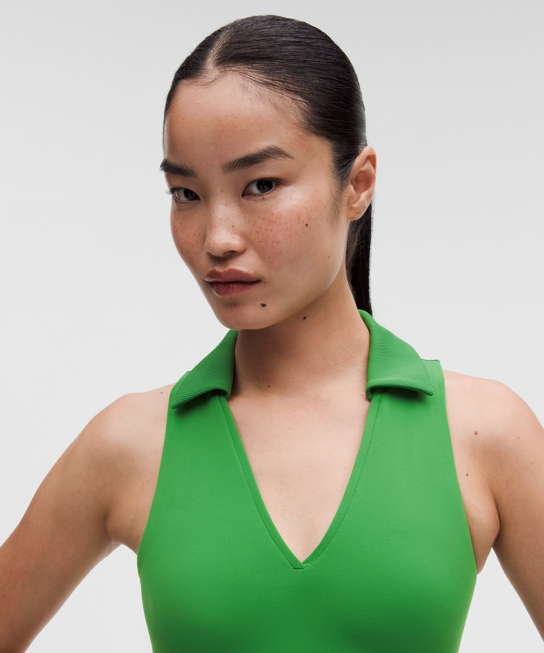 Collared Longline Ribbed Tennis Bra *Medium Support, B/C Cup