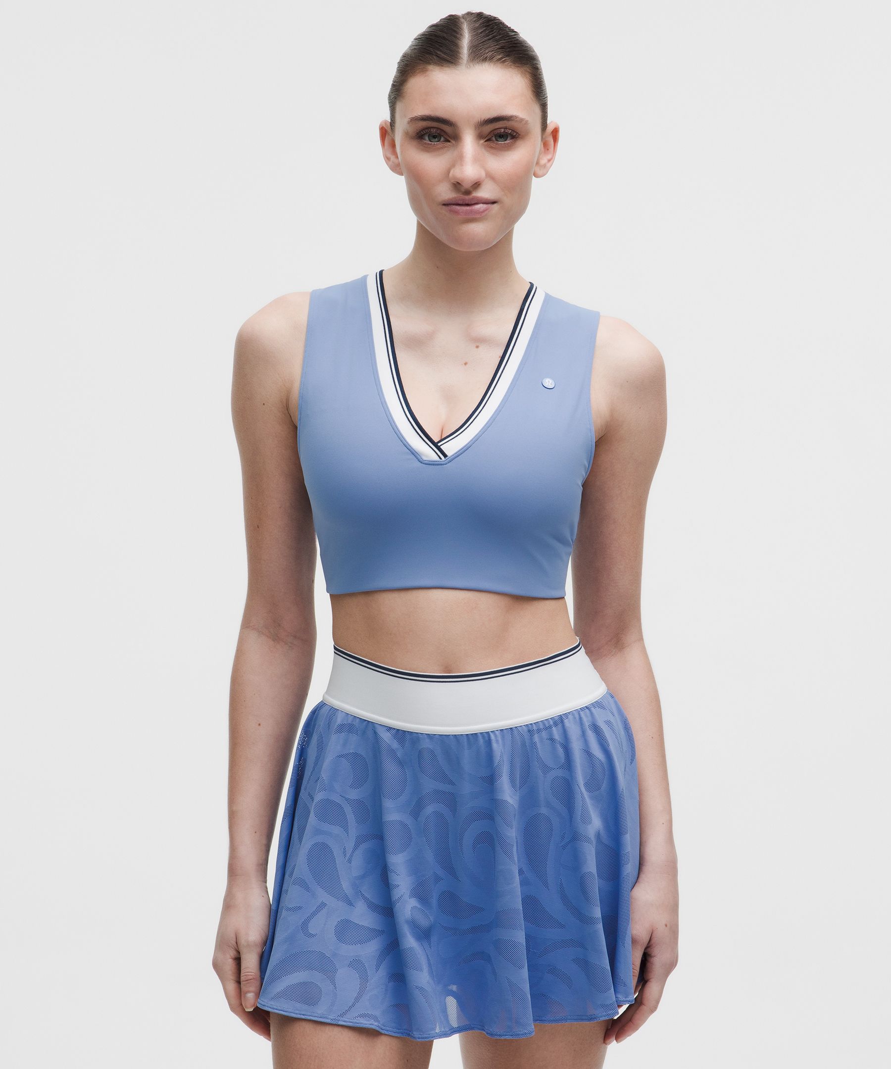 Paisley Mesh-Back V-Neck Longline Tennis Bra 