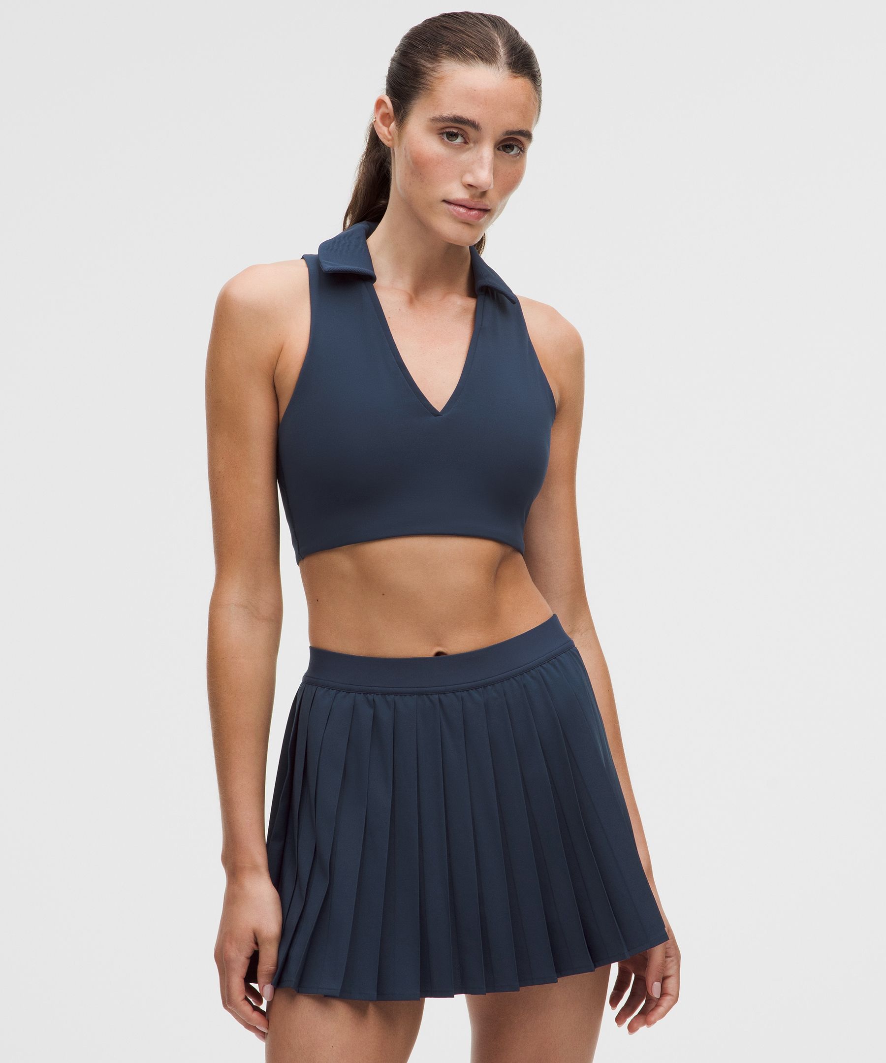 lululemon – Women’s Collared Longline Ribbed Tennis Sports Bra Medium Support, B/C Cup – Color Blue – Size 6