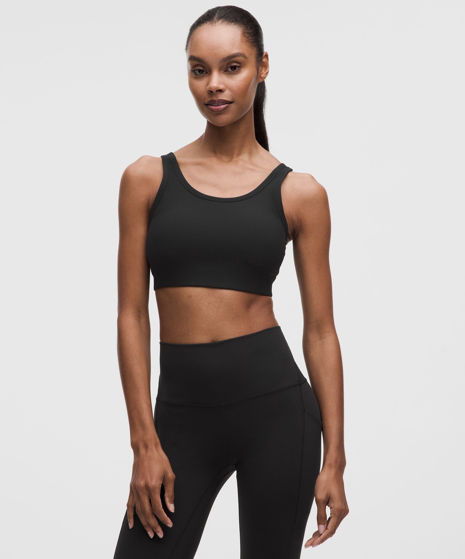 lululemon – Women’s Nulu Ribbed Scoopneck Sports Bra Light Support, B/C Cup – Color Black – Size XL
