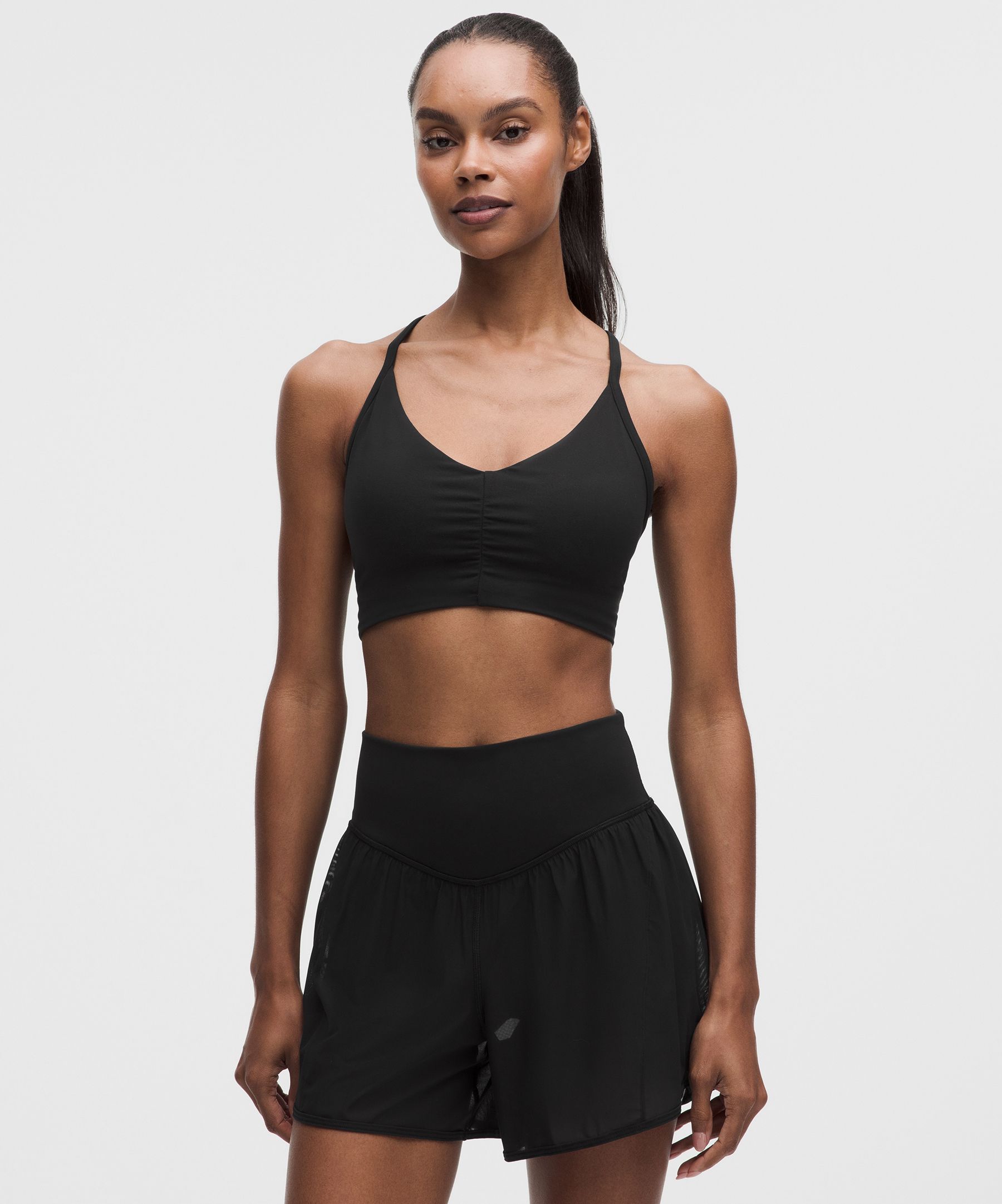 lululemon – Women’s Flow Y Ruched Sports Bra Light Support, B/C Cup – Color Black – Size Large