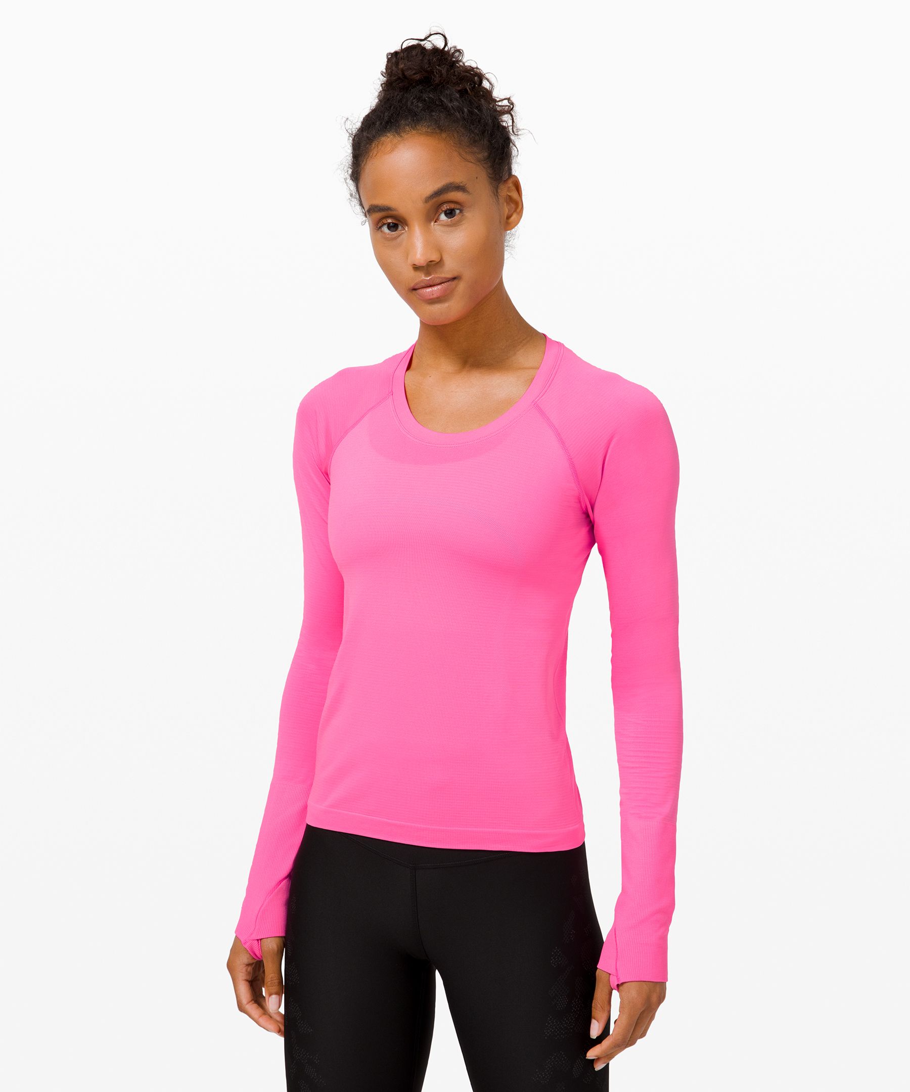 Lululemon Swiftly Tech Long Sleeve Shirt 2.0 Race Length In Water Surface Black  Granite/wisteria Purple