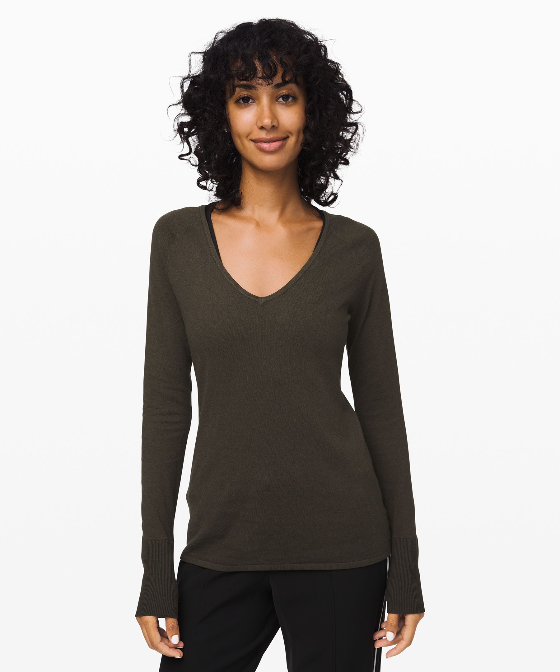 Lululemon Stand Steady V-neck Sweater *online Only In Dark Olive