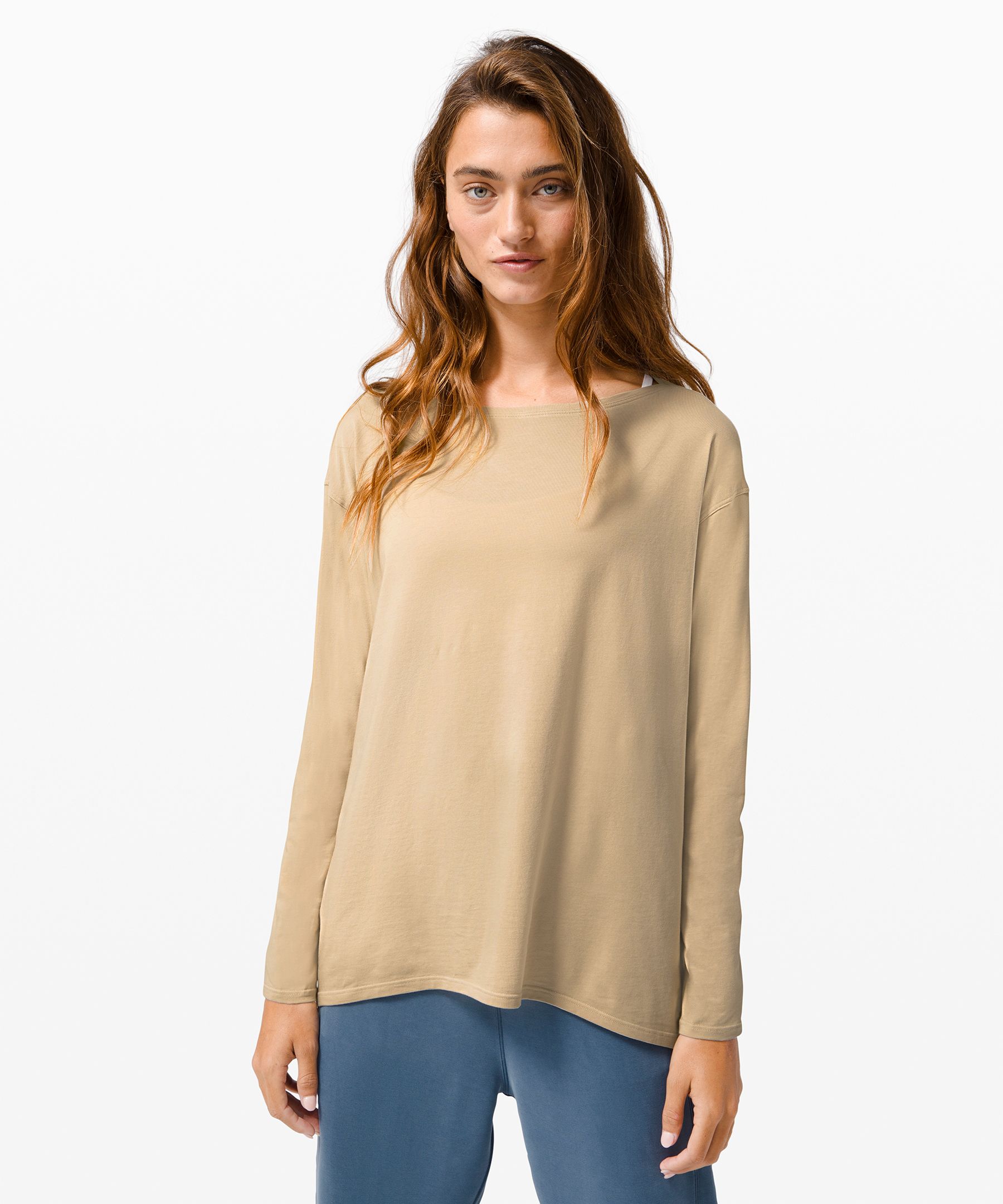 Lululemon Back In Action Long Sleeve In Khaki