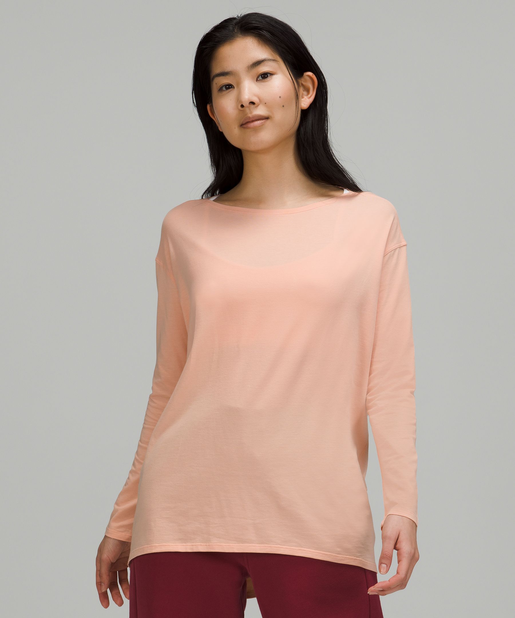 Lululemon Back In Action Long Sleeve Shirt In Peach Satin