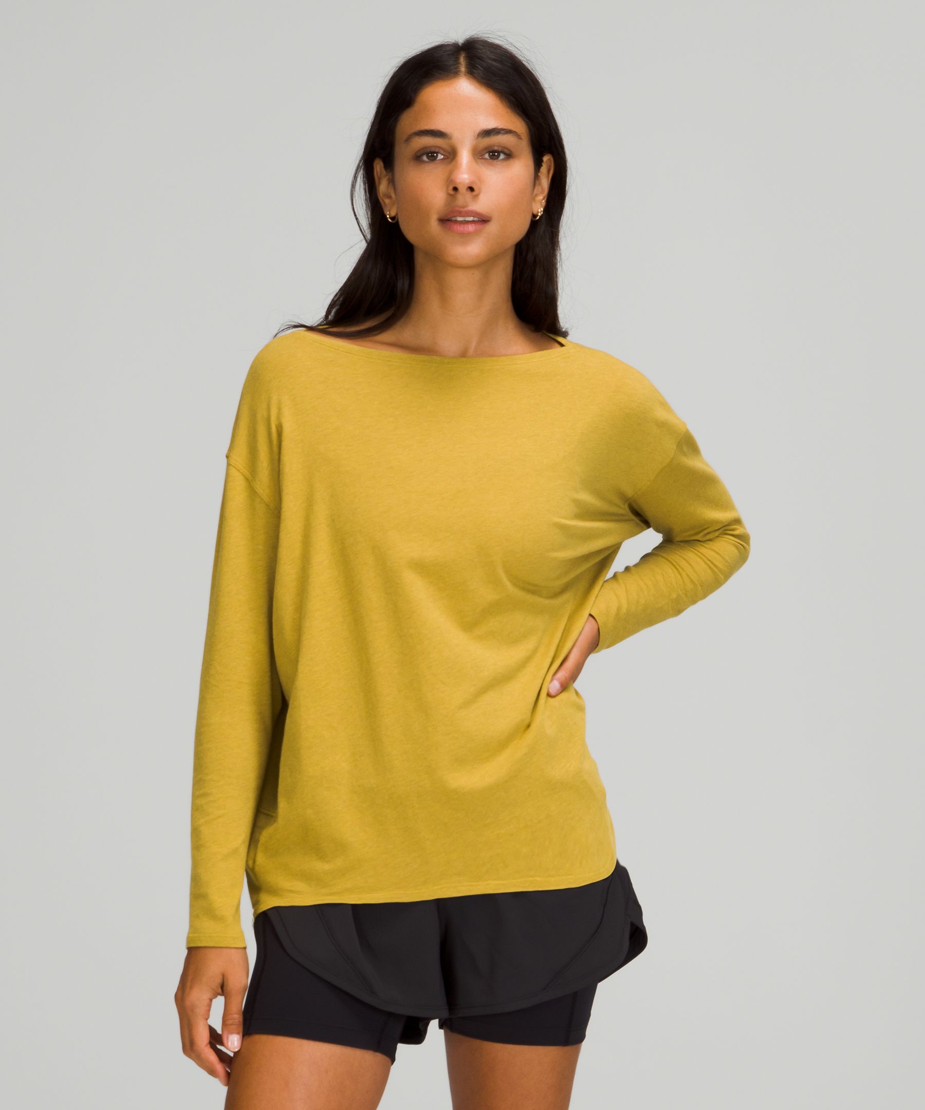 Lululemon Back In Action Long Sleeve Shirt In Heathered Auric Gold