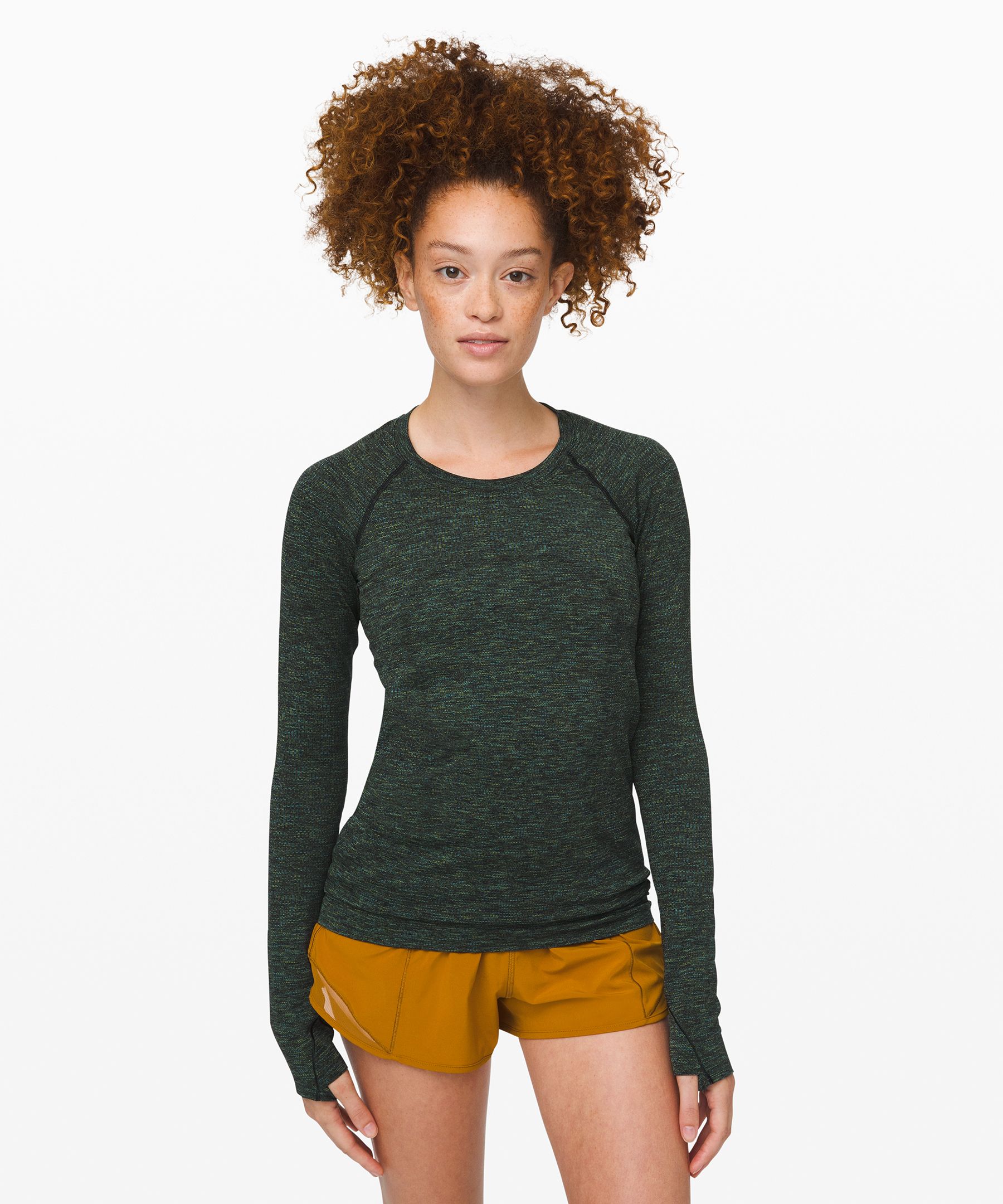 Lululemon Swiftly Speed Long Sleeve In Black/deep Coal/clean Green/azure